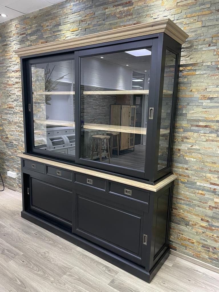 Wohnpalast Standvitrine Vitrinen Schrank Neuss 200 cm schwarz/eiche Wohnzimmerschrank (2-St)