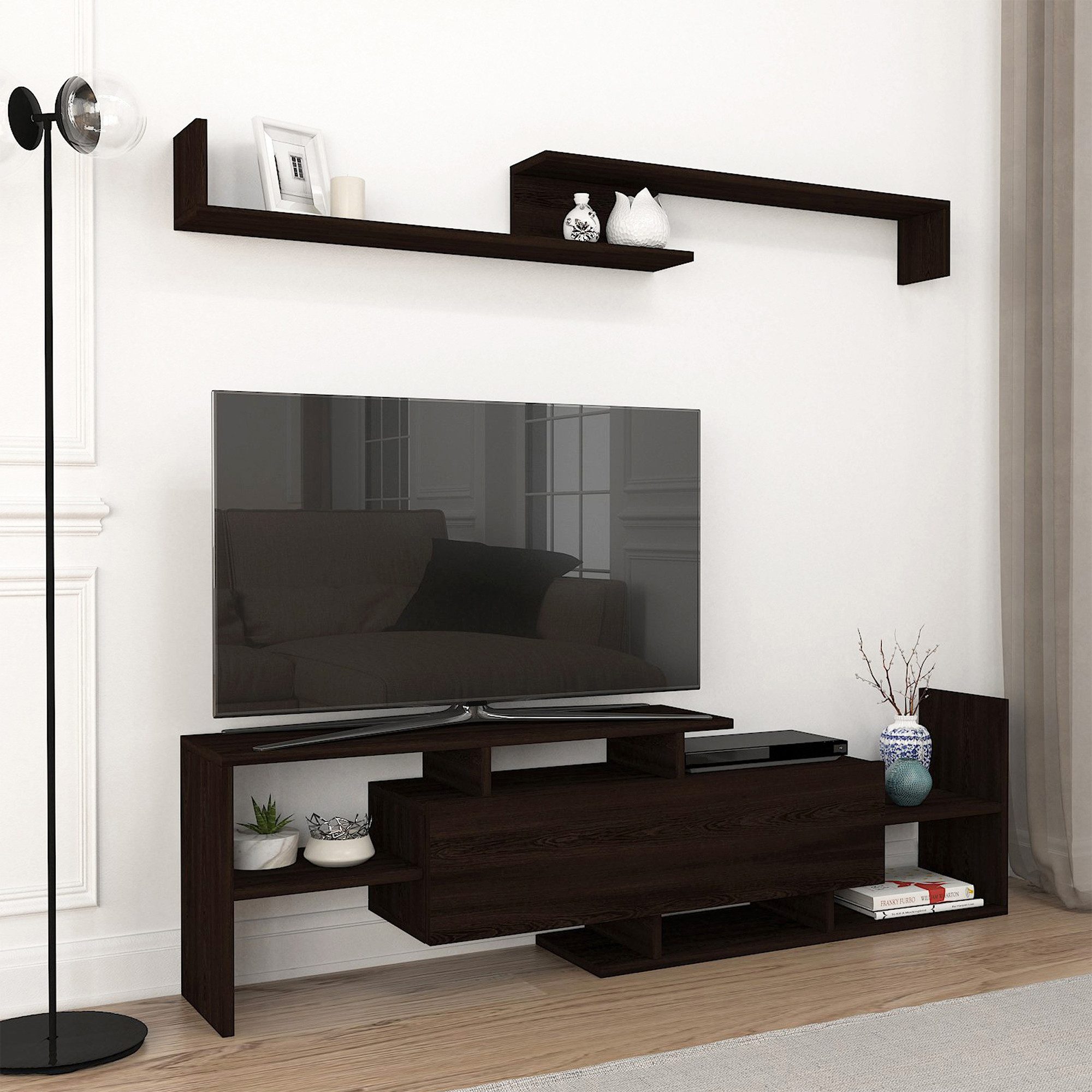 en.casa TV-Schrank »Liksefte« mit Wandregal 154x28x42 günstig online kaufen