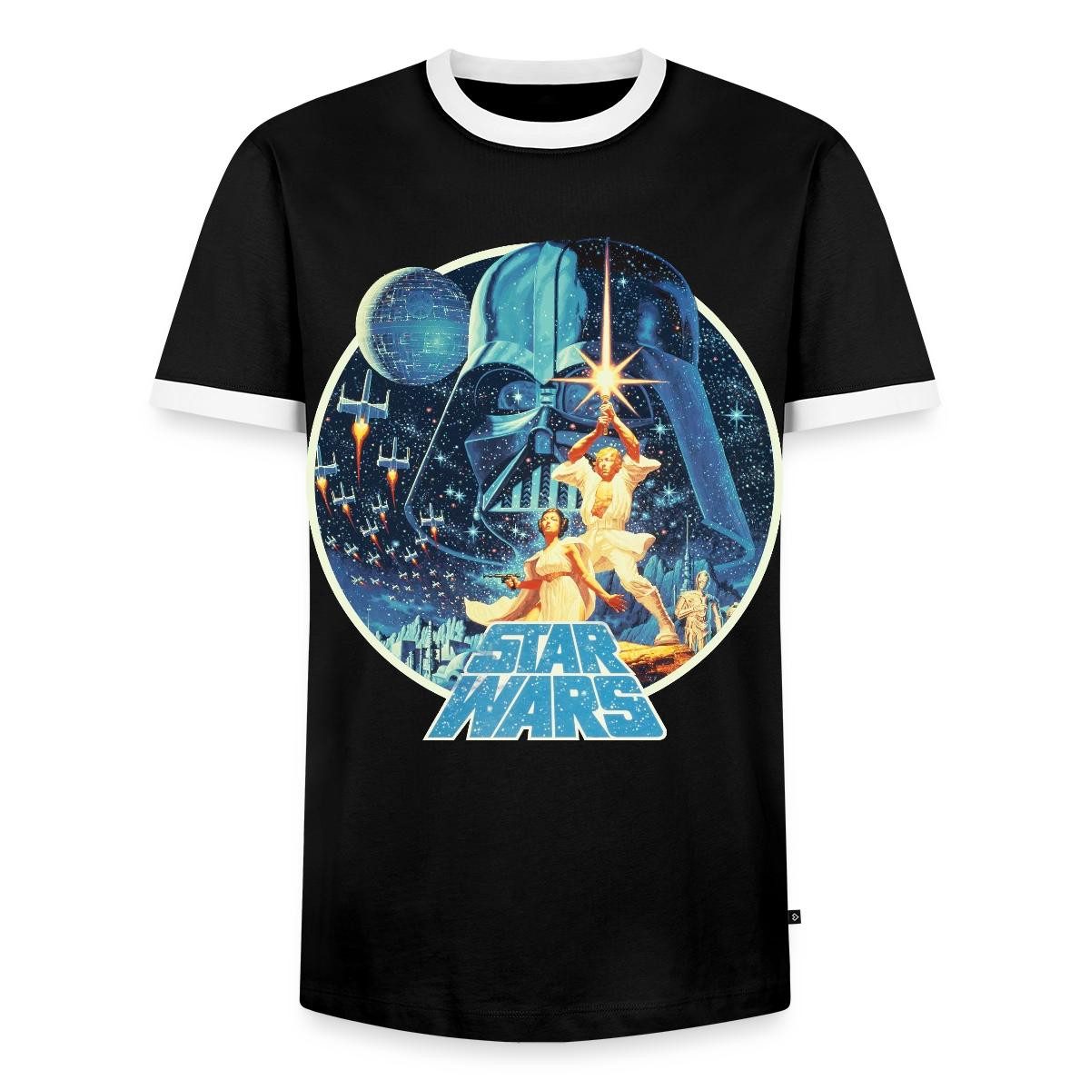 Spreadshirt T-Shirt Star Wars Galaxie Mit Ikonischen Charakteren Männer Kontrast T-Shirt (1-tlg)