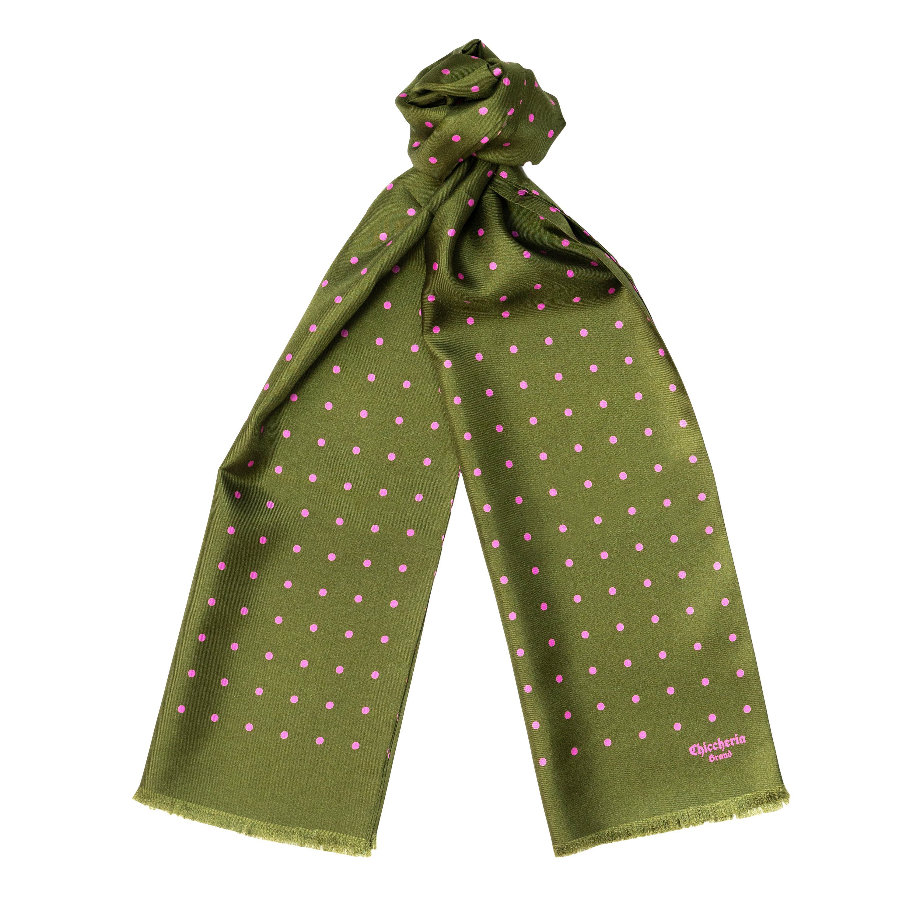 Chiccheria Brand Seidenschal BIG-DOTS, Made Oliv in Italy