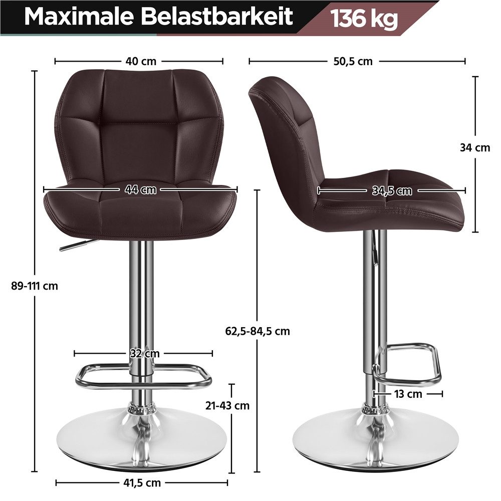 Yaheetech Barhocker 360° Drehbare Hocker mit Fußstütze (6 St), 1/2/4/6er-Set Barstühle Küchenstühle Bistrohocker höhenverstellbar – Bild 4 von 5