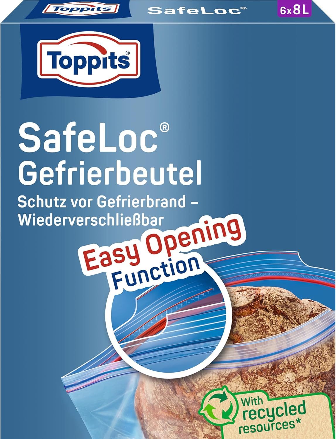 Toppits Gefrierbeutel 1x Toppits Doppelverschluss Gefrierbeutel SafeLoc - 6 x 8L, Extra dick & reißfest, Transparent, Ideal für Lebensmittelaufbewahrung
