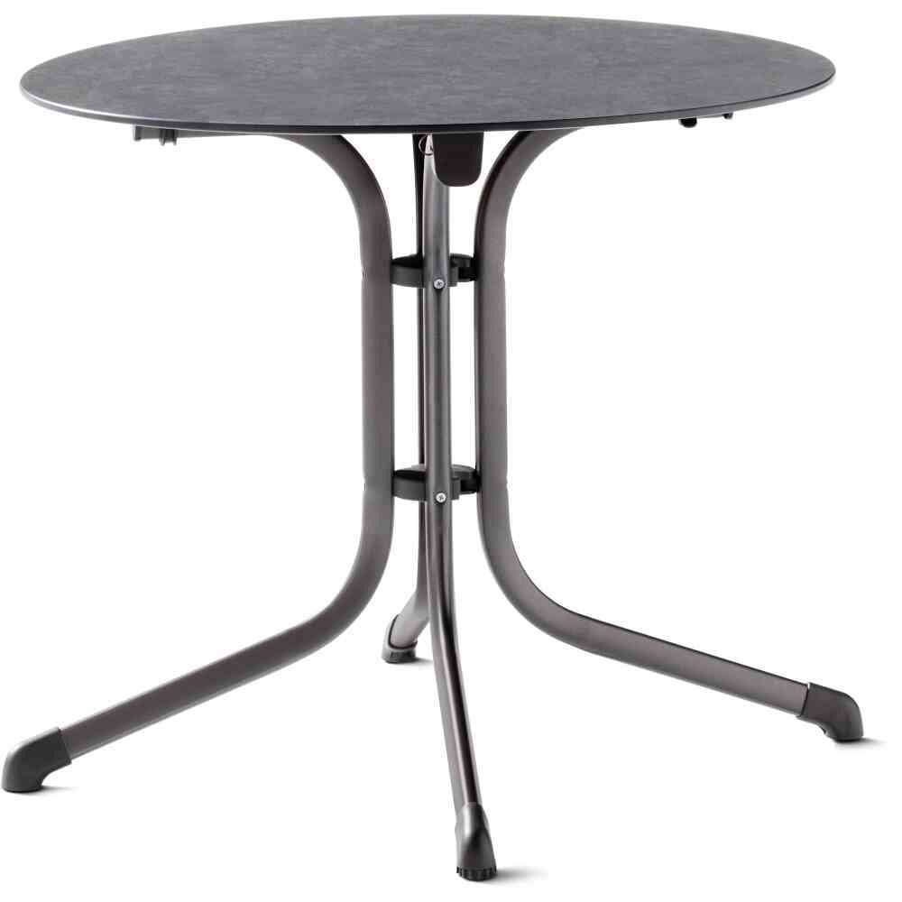 sieger Gartentisch Boulevard Klapptisch Ø85cm Stahlgestell eisengrau / HPL anthrazit