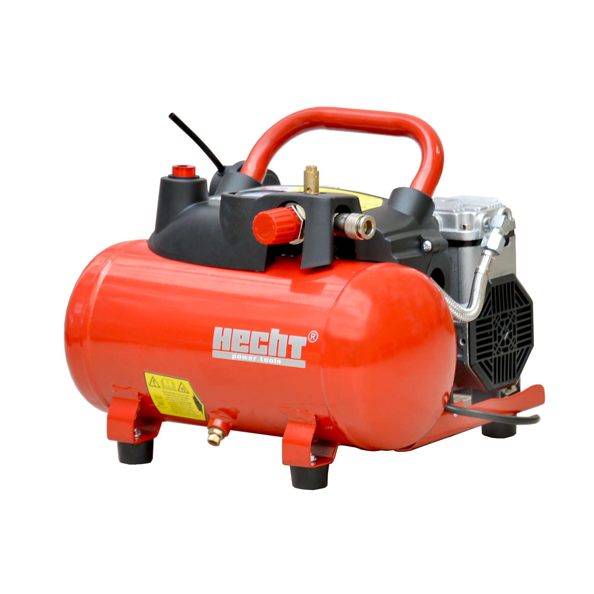 Hecht Kompressor Druckluft Flüster leise Kompressor 67 dB(A) 6 Liter, 1100 W, max. 8,00 bar, 6,00 l, Ölfrei - 1100W - Antivibrationsdämpfer