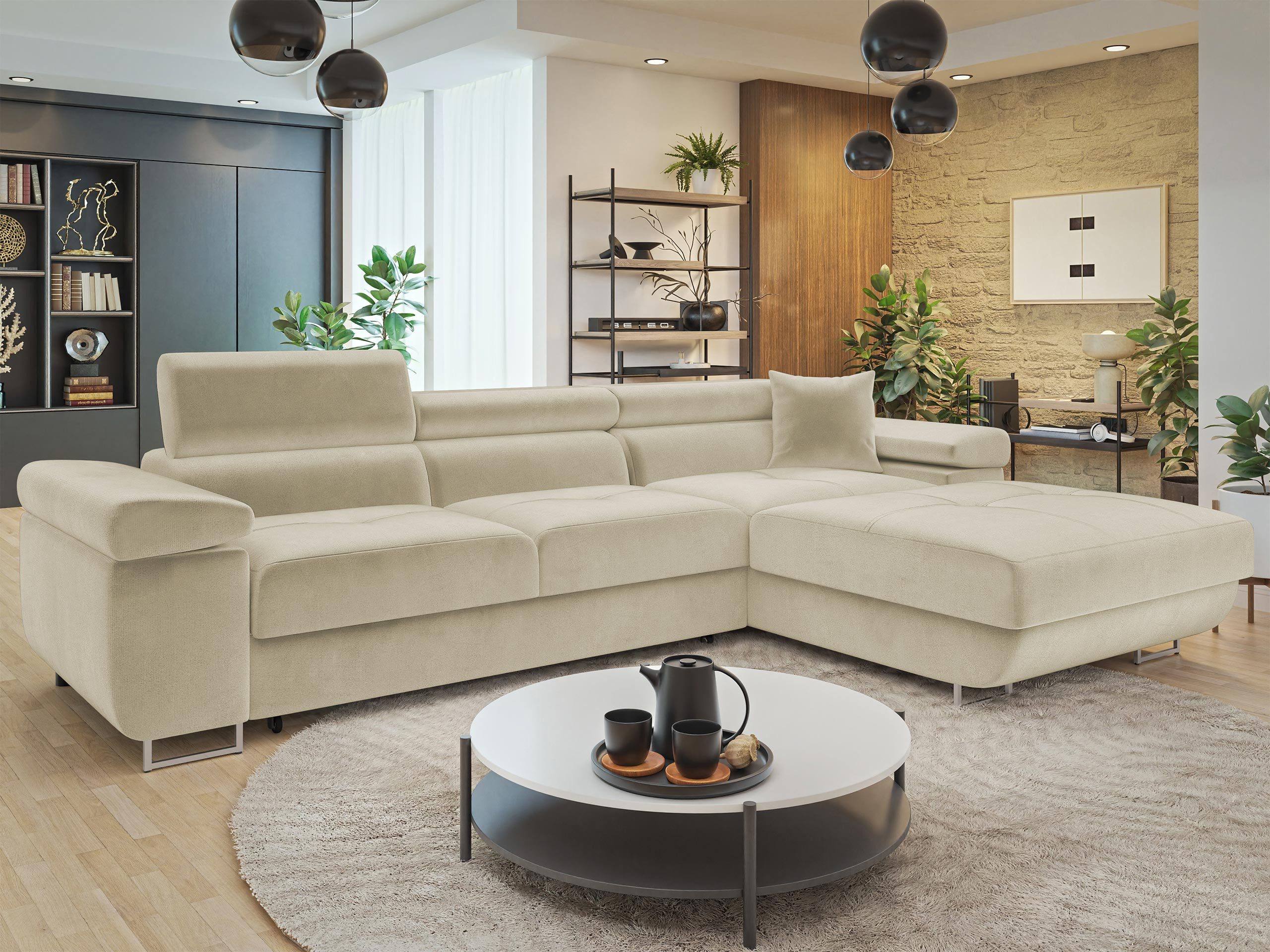 MIRJAN24 Ecksofa Torezio Mini, mit Bettkasten und Schlaffunktion, Einstellbare Kopfstützen, 280x170x70-90 cm