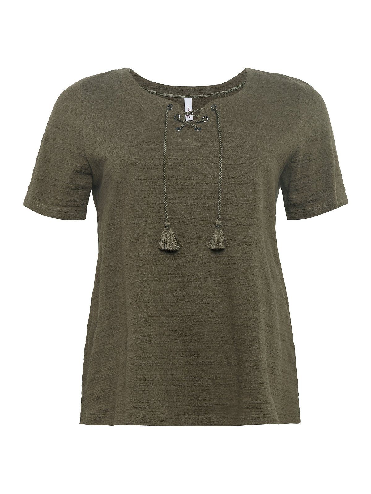 Große dunkelkhaki Jacquard-Optik, Größen Bindeband T-Shirt in Sheego mit