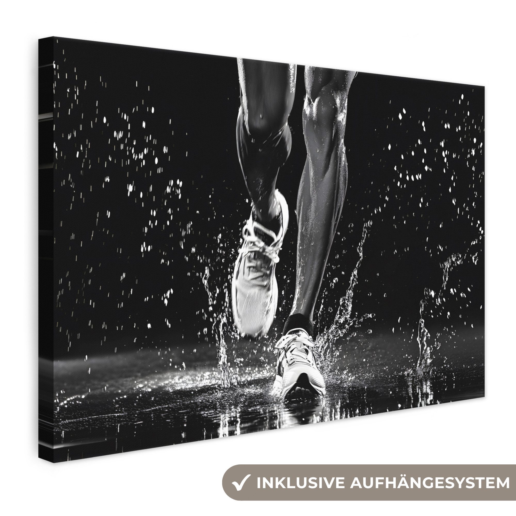 OneMillionCanvasses® Leinwandbild Laufschuhe - Laufen - Drops - Schwarz, Fotodruck (1 St), Leinwand Bilder Klein, Wand Dekoration Aesthetic 30x20 cm
