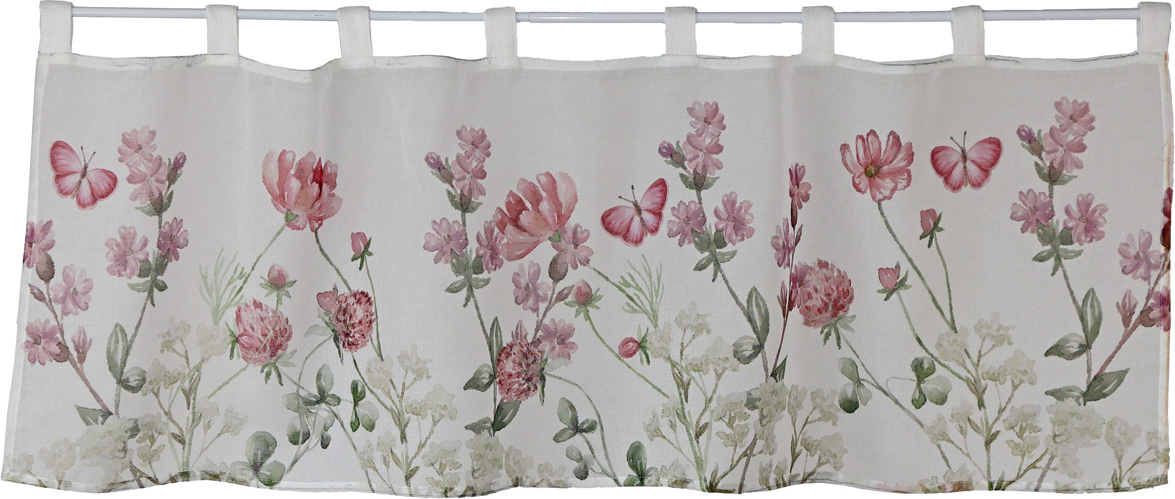 EXPERIENCE Scheibengardine Bistrogardine "Sommerwiese" – Farbenfroher Landhaus-Charme, Schlaufen, halbtransparent