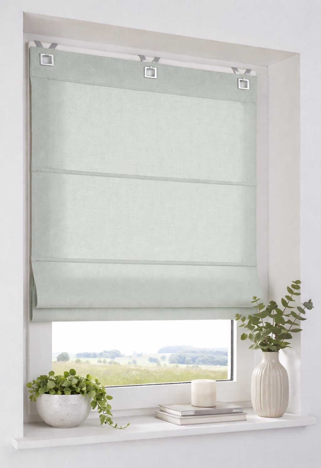 Kutti Raffrollo Duck in 6 Farben, mit Hakenaufhängung, ohne Bohren, freihängend, modernes Ösen-Design, 100% Baumwolle, blickdicht