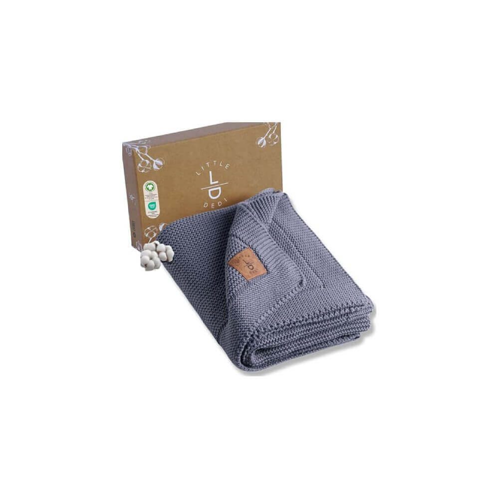 Babydecke Baby Strickdecke, %100 Bio Baumwol, Atmungsaktiv, 80x100cm, Dunkelblau, Little Dedi