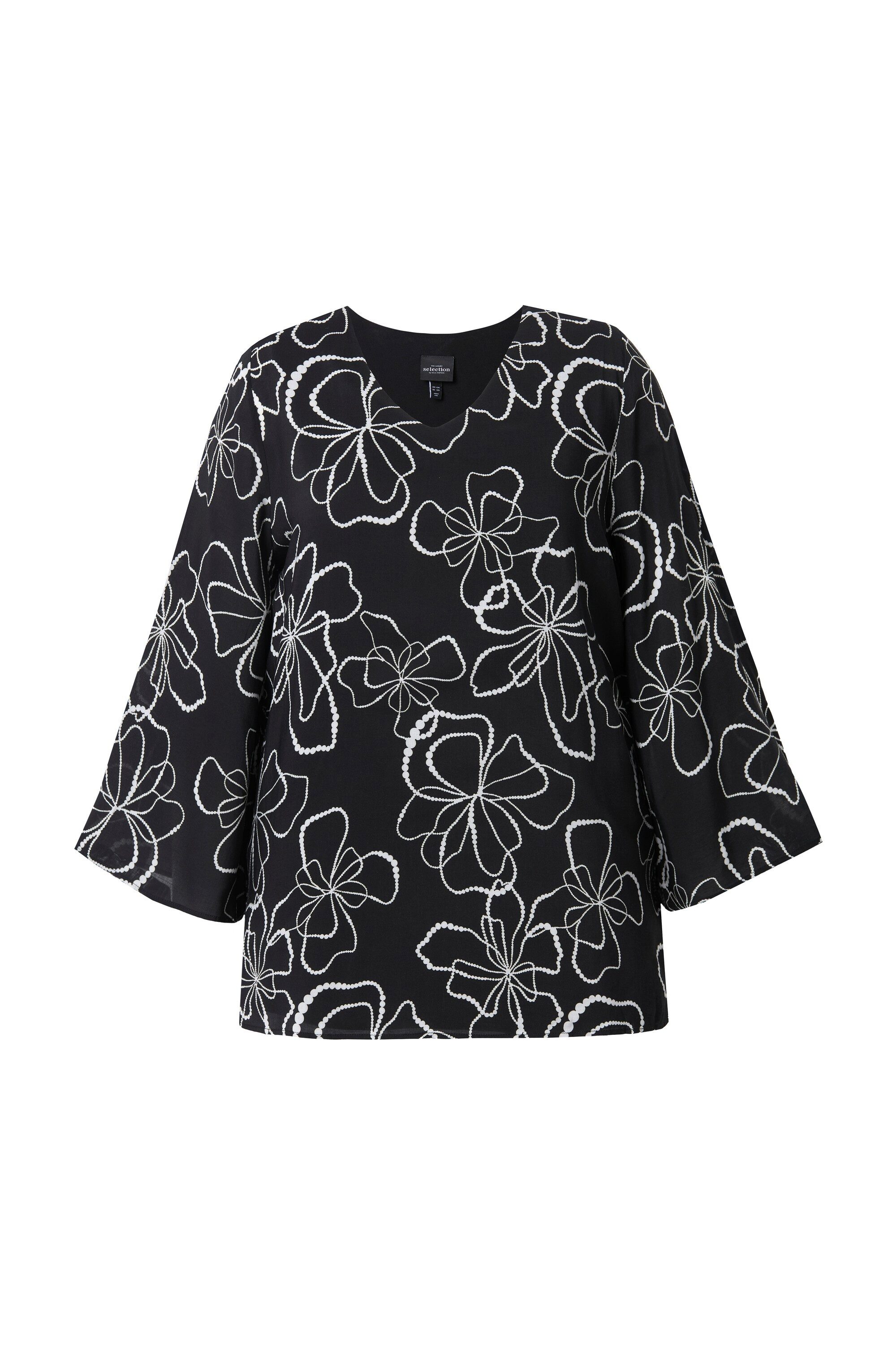 Ulla Popken Druckbluse Shirtbluse doppellagig V-Ausschnitt Langarm günstig online kaufen