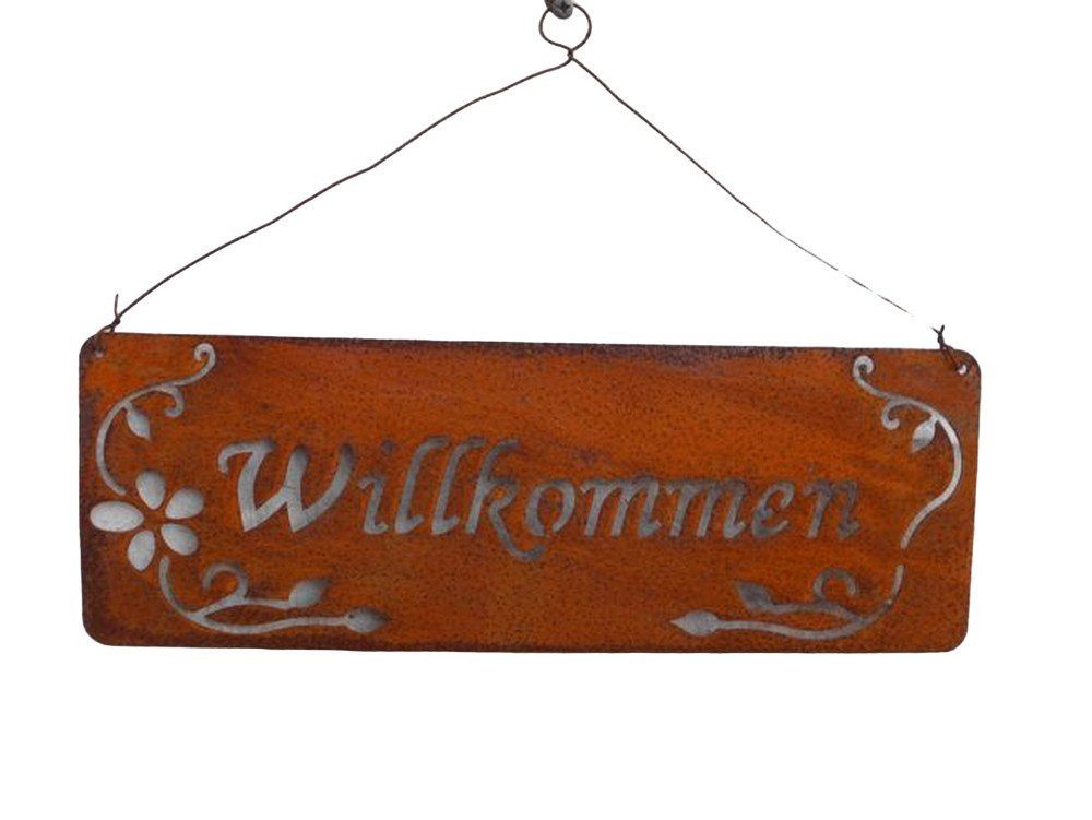 Deko-Impression Metallschild Verziertes Eisenschild Hängeschild Willkommen 33 cm Echtrost, (1 St)