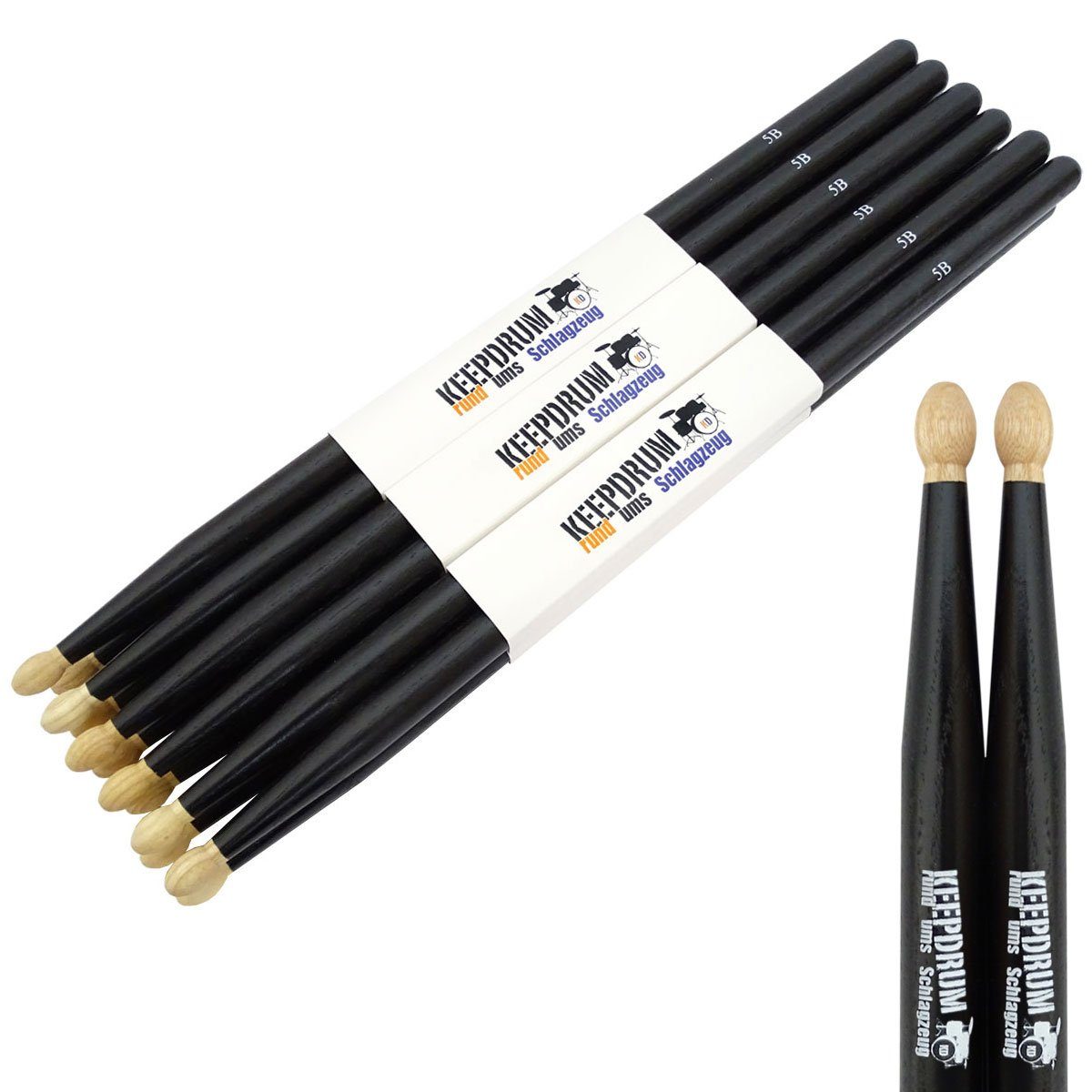 keepdrum Drumsticks keepdrum 5BB Black Hickory Schlagzeugstöcke 6 Paar (6 Paar, schwarz), Einen guten Grip und ein angenehmes Spielgefühl