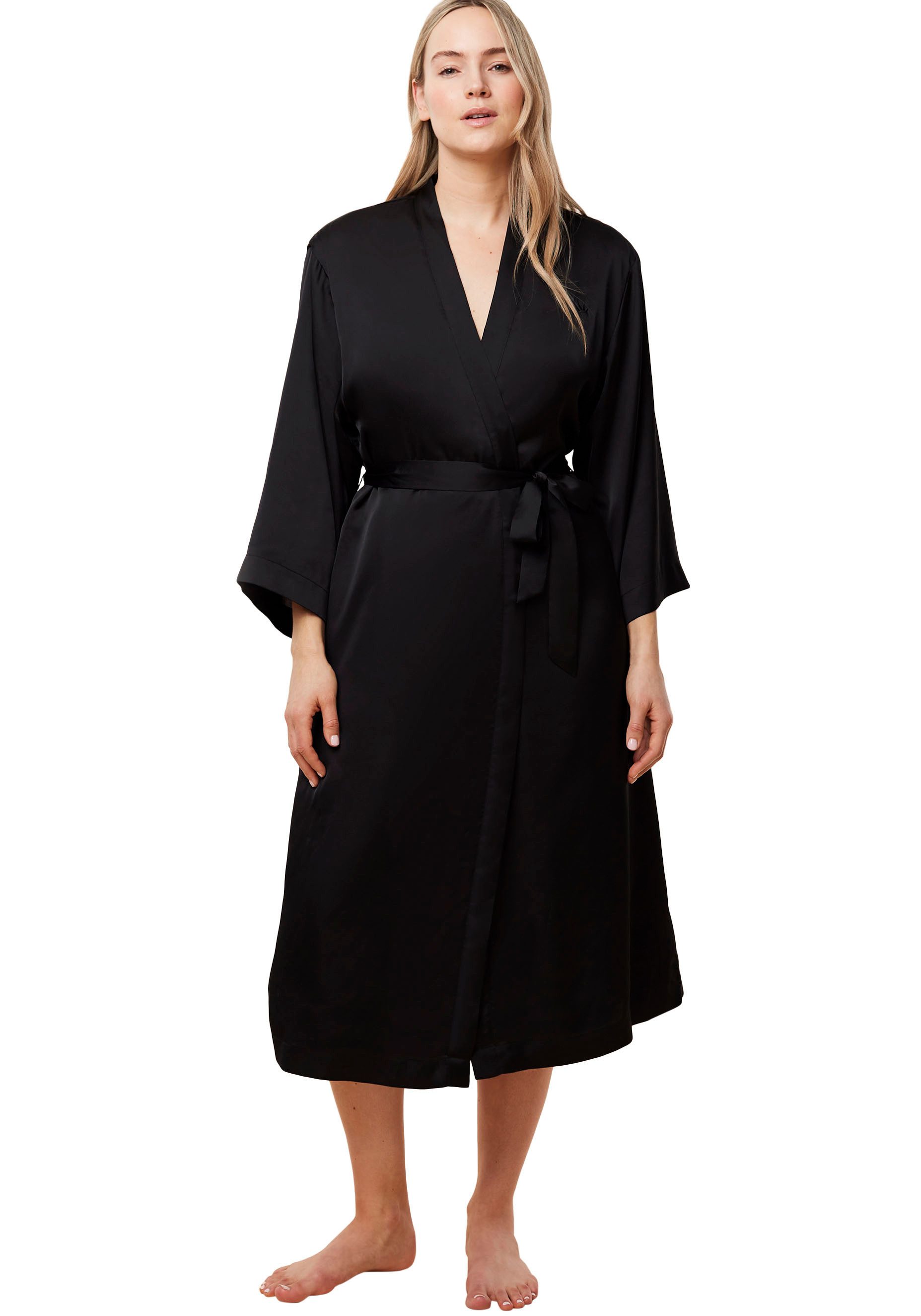 Triumph Bademantel Robes Satin Robe 01, Midilänge, Gürtel, Kimono-Morgenmantel aus Satin, leicht glänzend