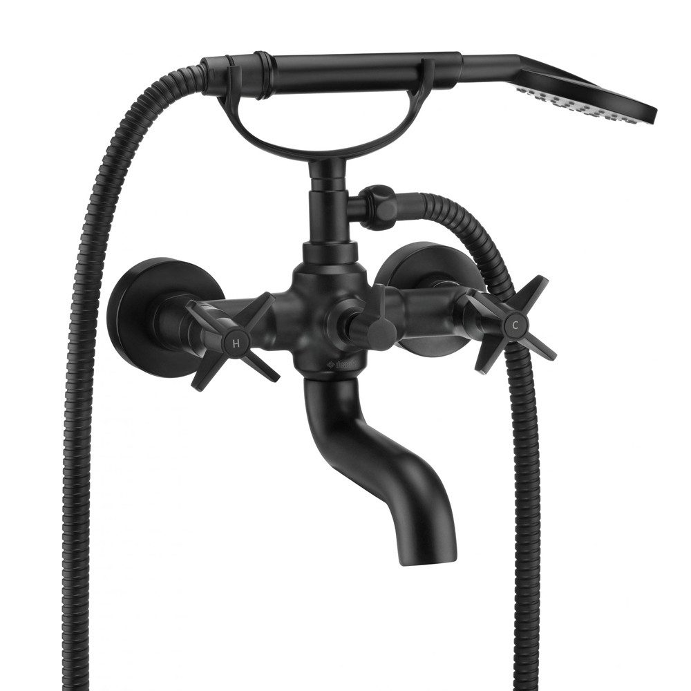 Lomadox Wannenarmatur TEMISTO-30 für Wandmontage mit Duschset Schwarz, B/H/T: 21,2/14,3/18,4 cm
