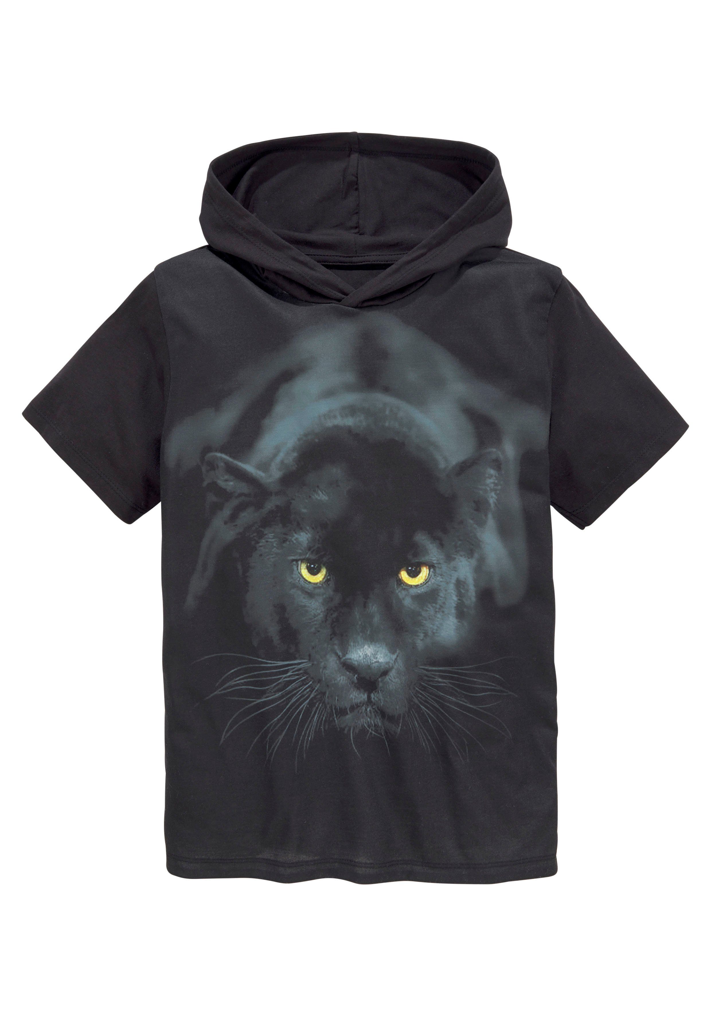 KIDSWORLD T-Shirt, Kapuzen-T-Shirt mit Fotoprint: PANTHER Kurzarm, modische Passform, mit stylischem Druck. Reduzierter Preis € 14,99. Unverbindliche Preisempfehlung € 17,99, (€ 14,99 pro 1 Stk)