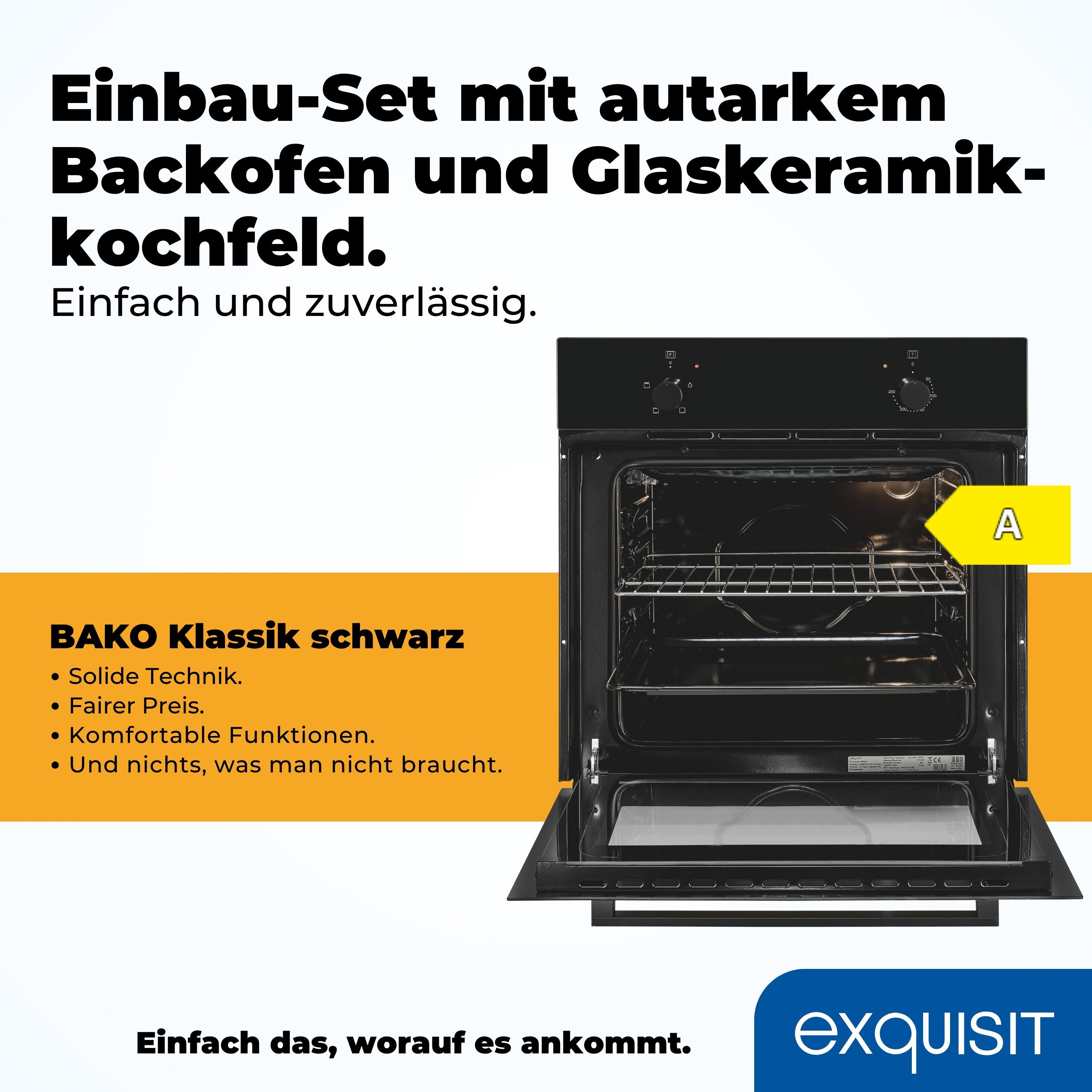 exquisit Backofen-Set BAKO Klassik schwarz, mühelos kochen: ca.50°C Butter schmelzen, ca.160°C Pommes frittieren