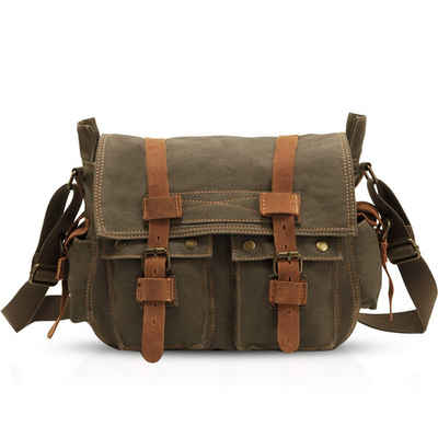 TAN.TOMI Aktentasche »Umhängetasche Canvas College Bag Outdoor Travel Bookbag Arbeit Shoulder Bag 14 Zoll Laptop Crossbody Bag für Männer Frauen«