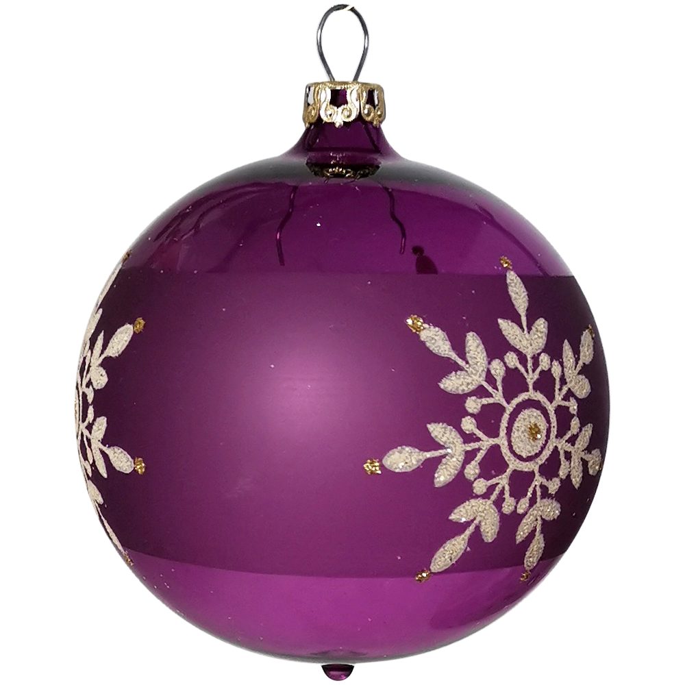 Thüringer Glasdesign Weihnachtsbaumkugel Weihnachtskugel-Set Kristallblüten heide (6 St), mundgeblasen, handdekoriert