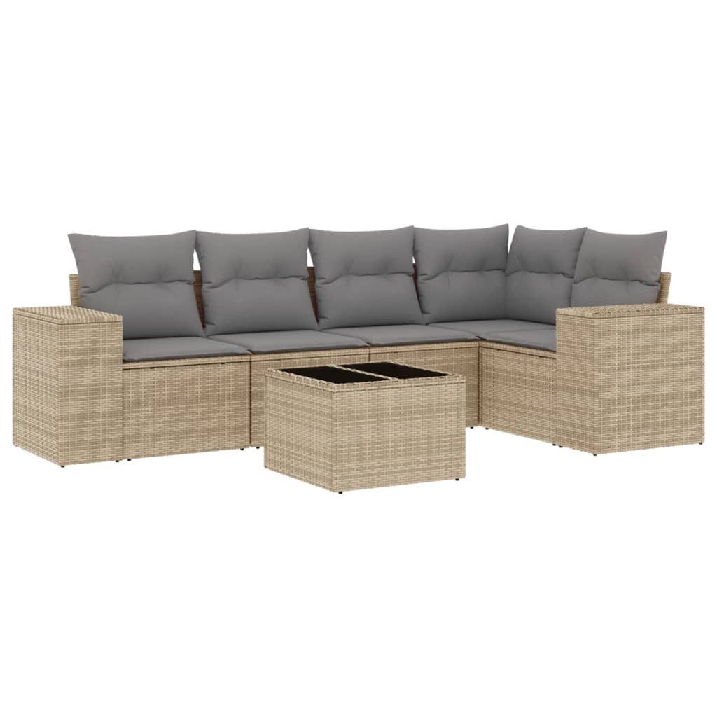 Gartenlounge-Set 6-tlg. Garten-Sofagarnitur mit Kissen Beige Poly Rattan