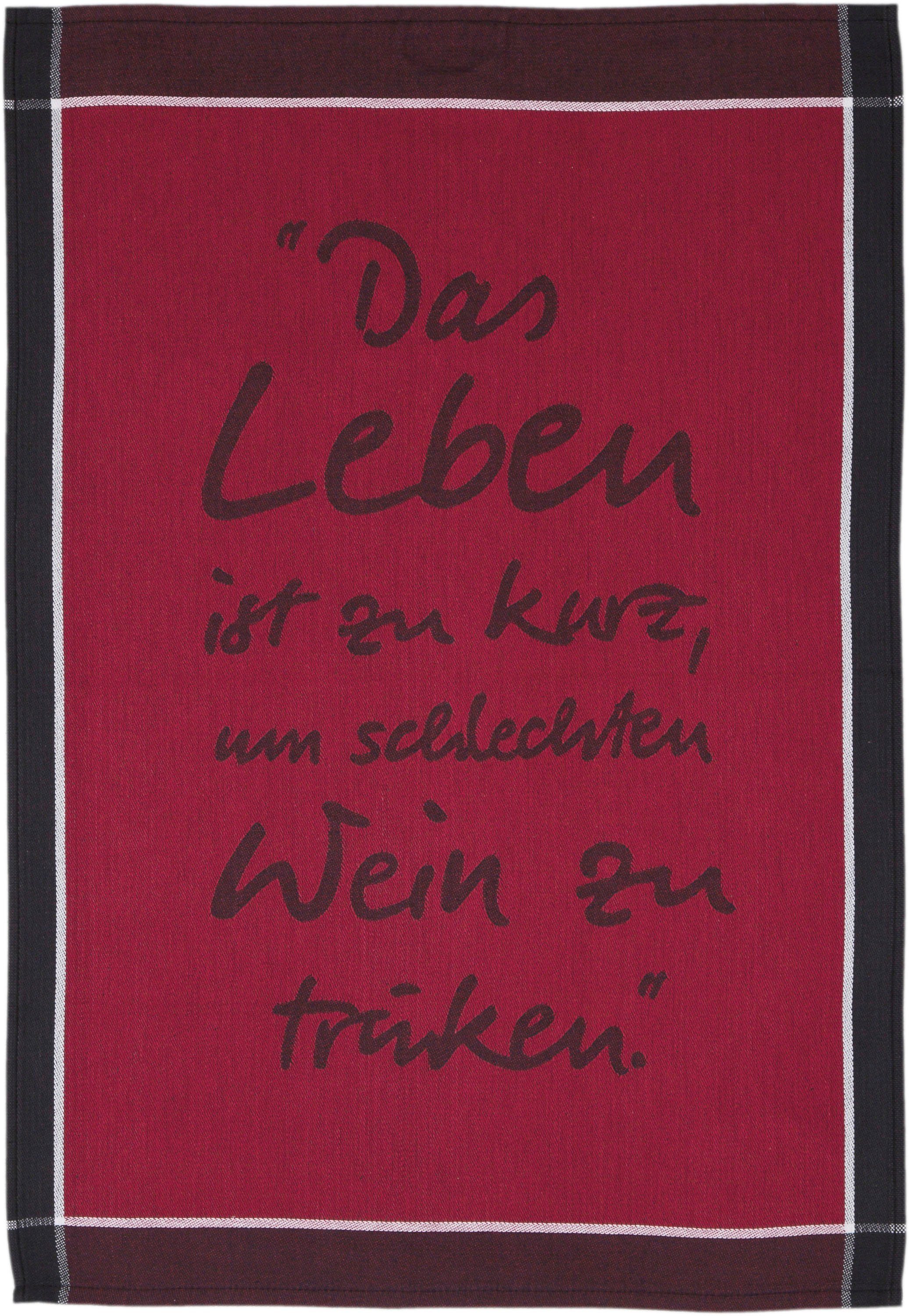 schlechten Das ROSS Geschirrtuch Baumwolle Leben zu aus um 100% ist zu kurz 3-tlg), Wein Sprüchetuch, (Set, trinken,