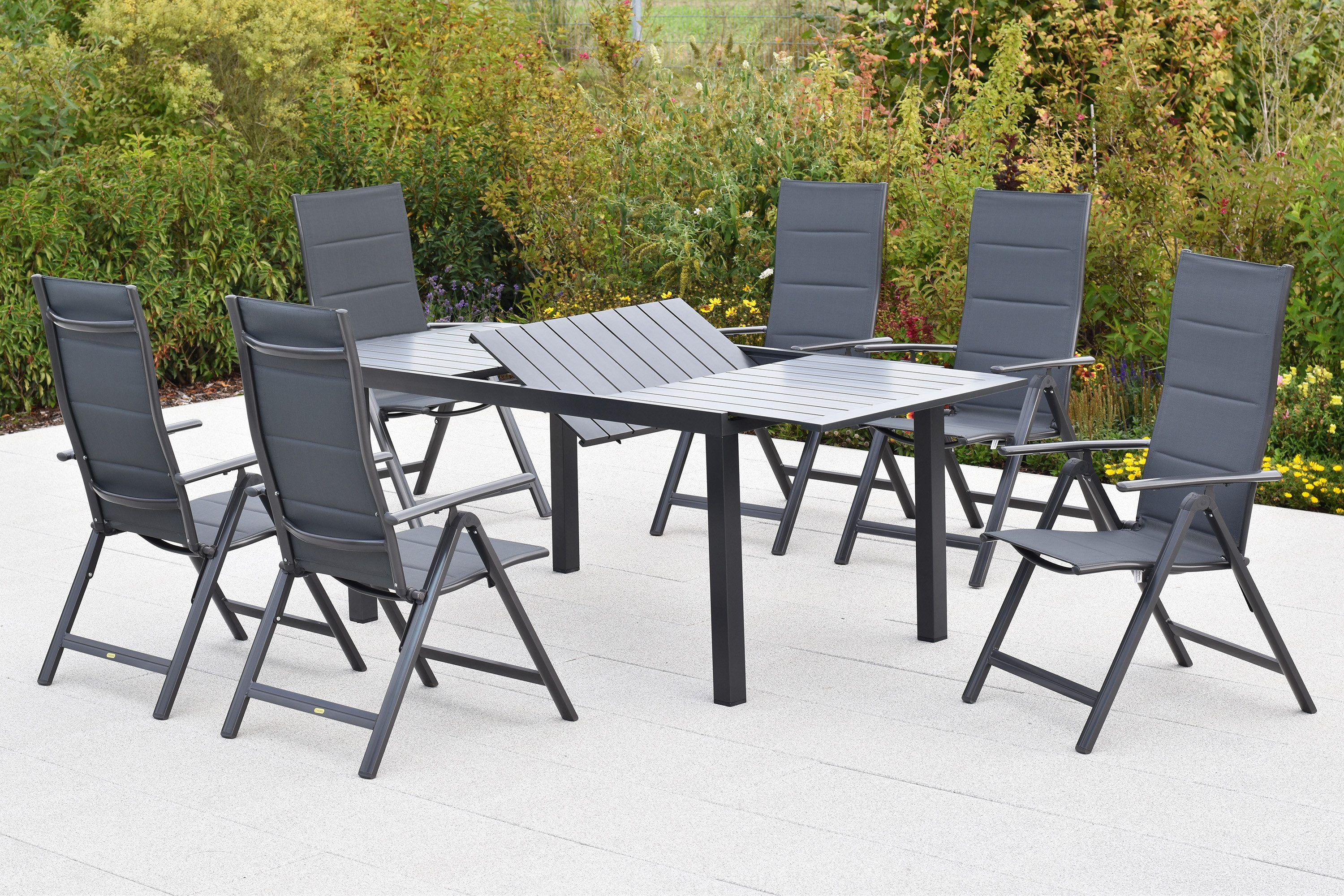 MERXX Garten-Essgruppe Taviano, (Set, 7-tlg), inkl. 6 Klappsessel, 1 Ausziehtisch