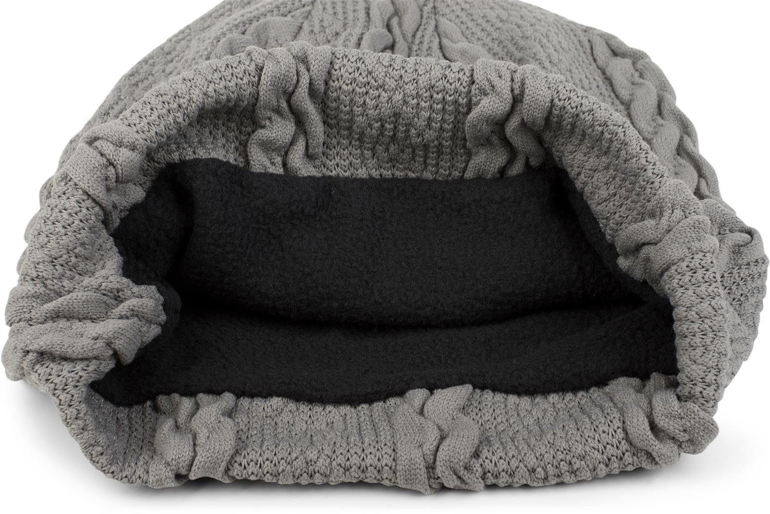 styleBREAKER Strickmütze Feinstrick Beanie mit Zopfmuster und Fleece (1-St)