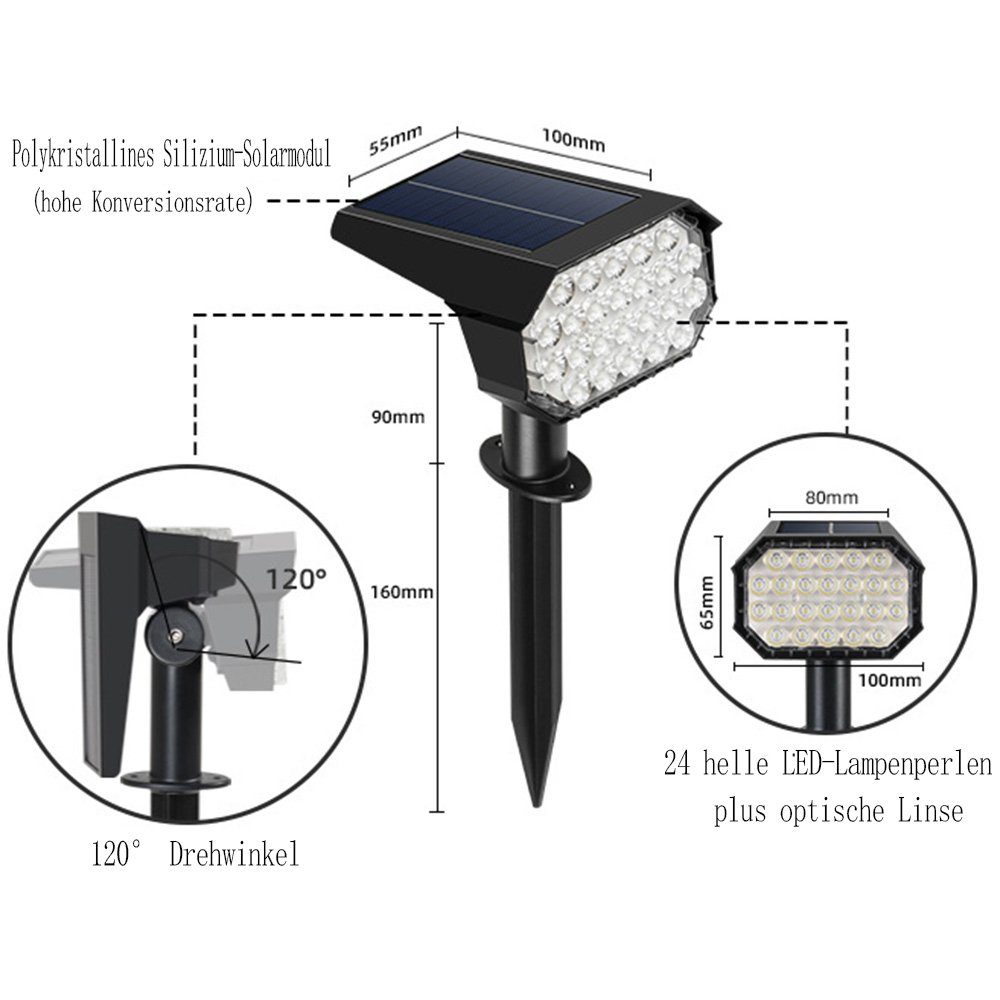 4er-Set Außen für LED-Solarstrahler Gartenstrahler LED IP65 GelldG Solarleuchte wasserdicht