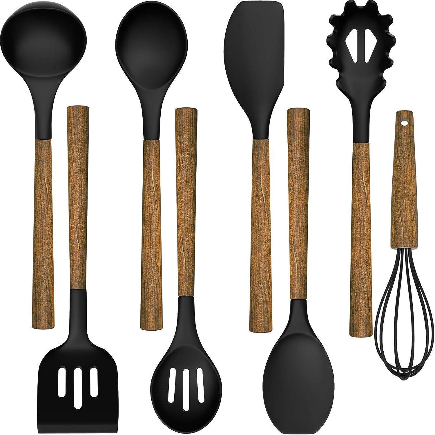 Wildone Kochbesteck-Set Küchenhelfer Set Silikon Holzgriff Antihaft Hitzebeständig 8-teilig