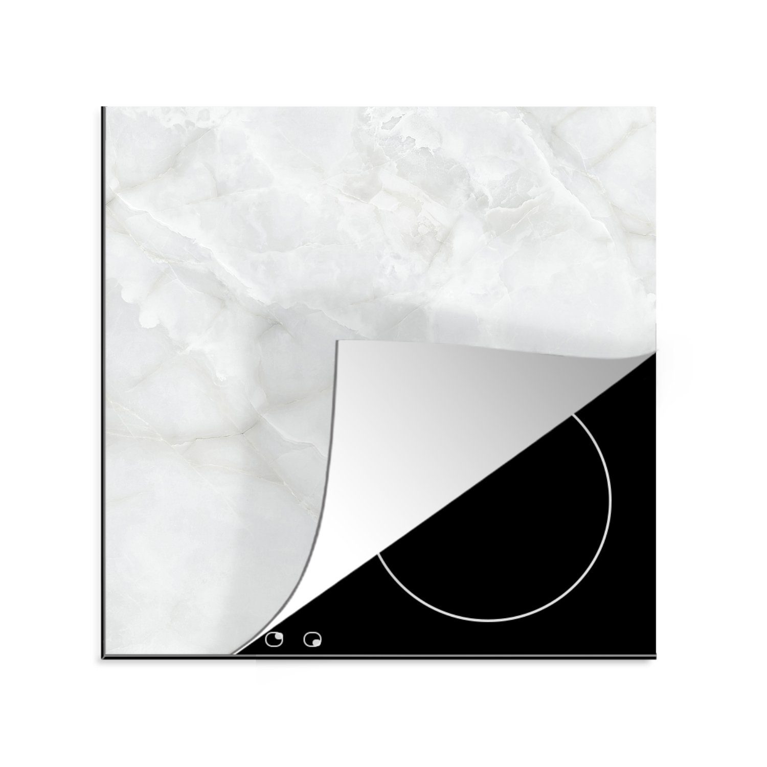 MuchoWow Herdblende-/Abdeckplatte Marmor - Textur - Weiß, Vinyl, (1 tlg), 78x78 cm, Ceranfeldabdeckung, Arbeitsplatte für küche