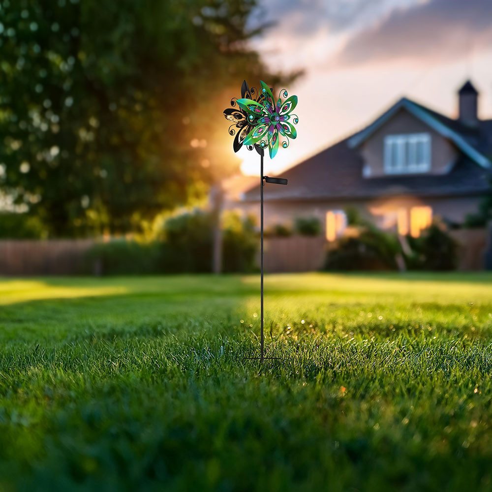 GLOBO LIGHTING LED Solarleuchte, LED-Leuchtmittel fest verbaut, Warmweiß, Solarleuchte Außenleuchte LED Windrad bunt Gartenlampe Deko H 124 cm