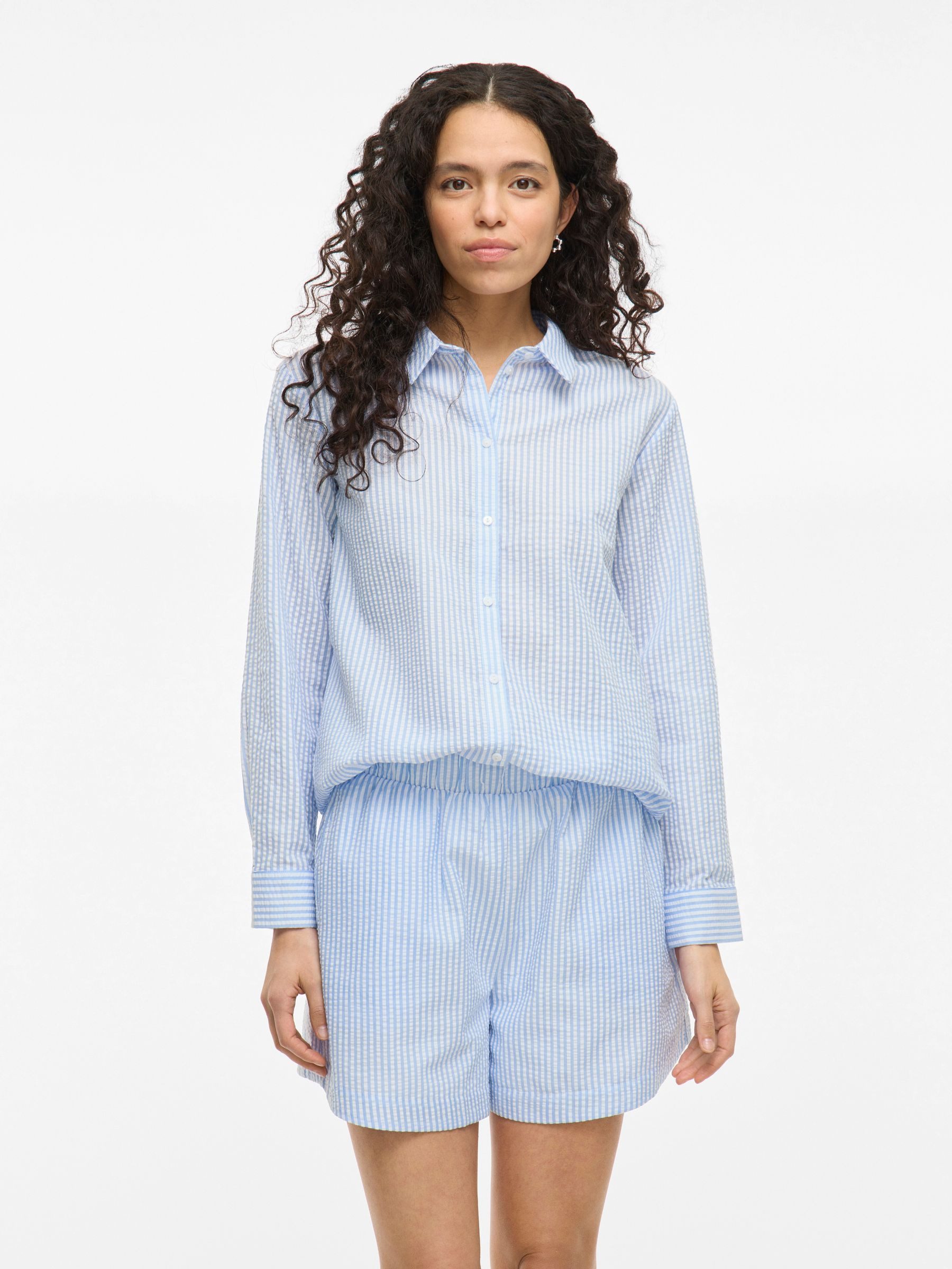 Vila Blusenshirt Gestreiftes Modell mit Kragen und langen Ärmeln für VICORALINA STRIPE L/S SHIRT/LN
