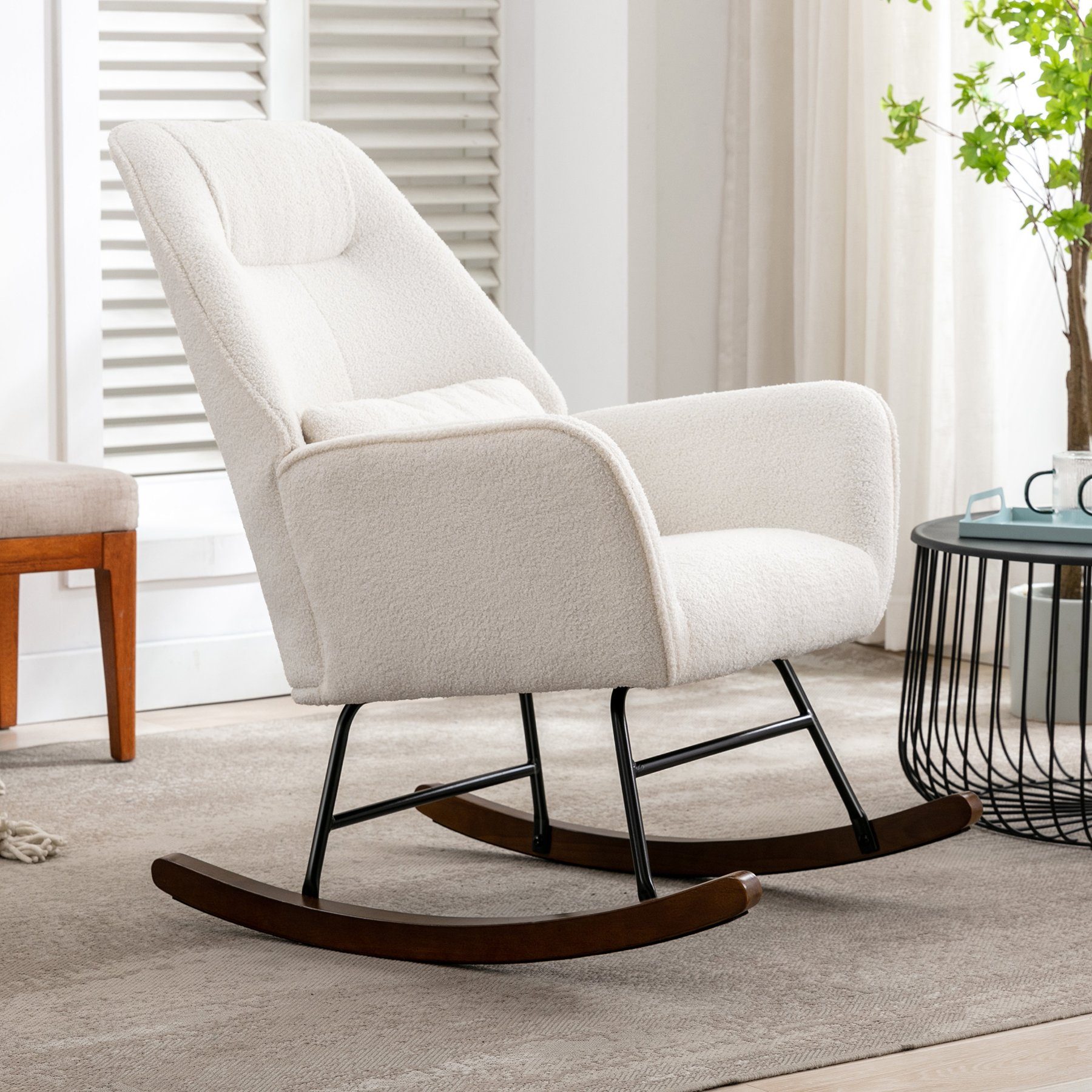 HomeMiYN Schaukelstuhl Schaukelstuhl Wohnzimmer Samt Schaukelsessel Lendenkissen Relaxsessel, samt,Stillsessel