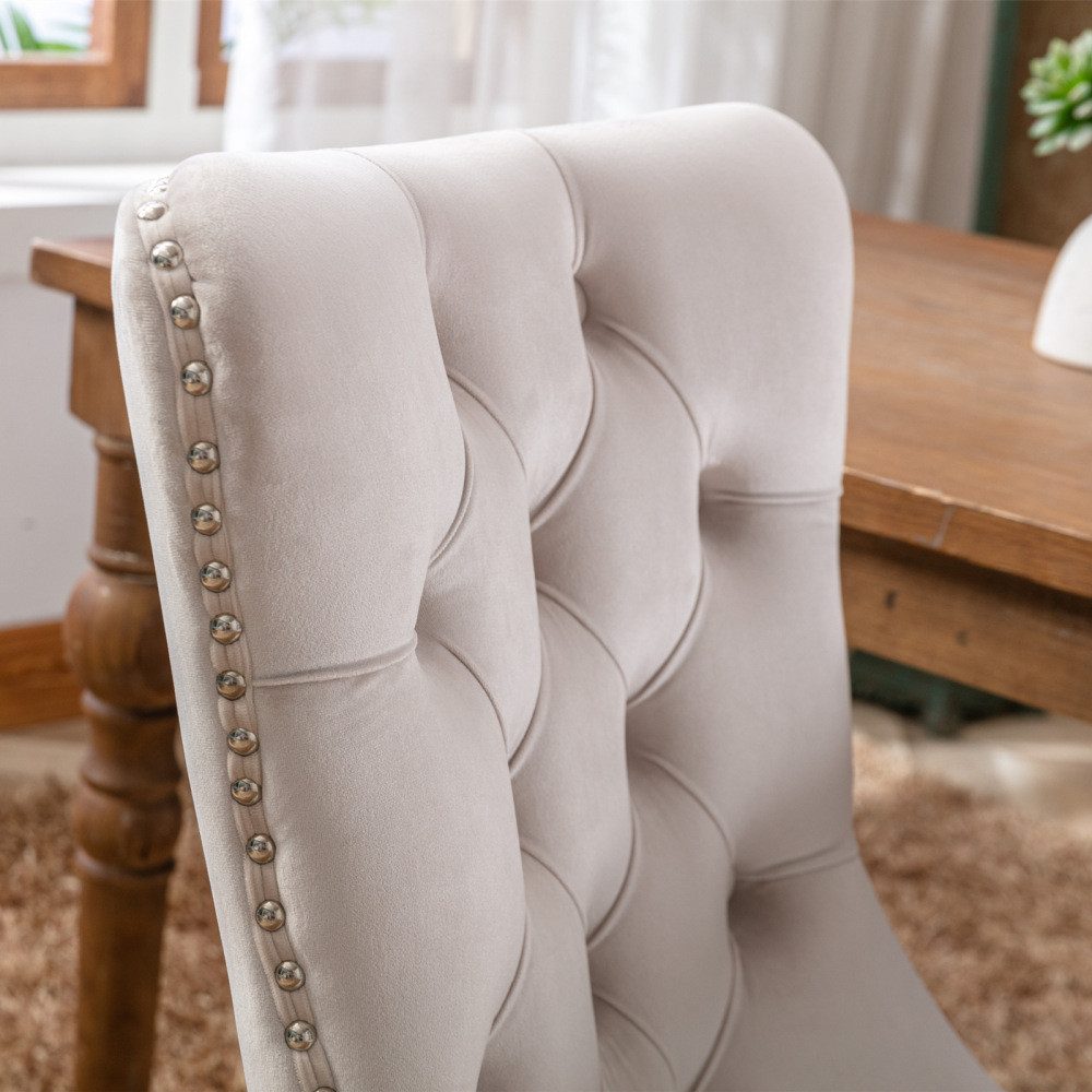 BBG Esszimmerstuhl 2er Set Esszimmerstühle Samt Chesterfield, bis 130 kg, French Style (Polsterstühle mit Knopfheftung & Ziernieten, Massivholz Rubberwood, 2 St – Bild 5 von 5