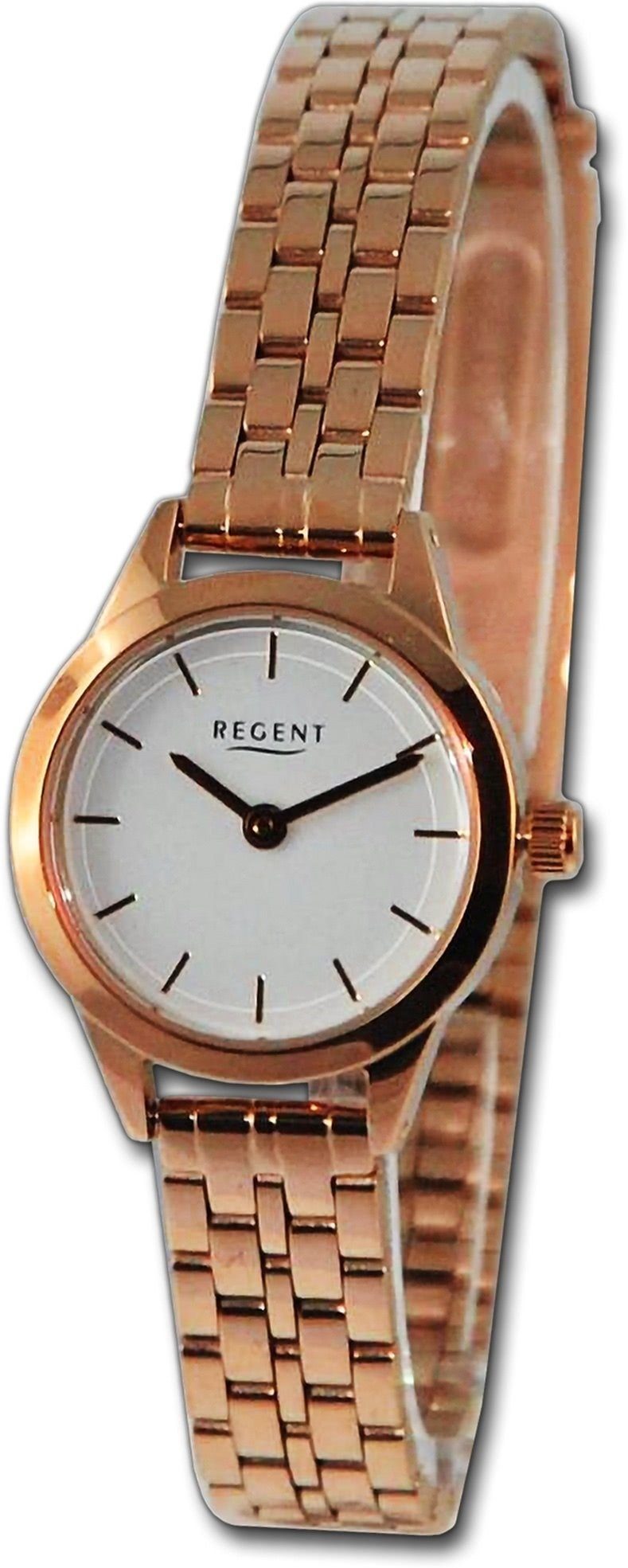 Regent Quarzuhr Regent Damen Armbanduhr Analog, Damenuhr Metallarmband rosegold, rundes Gehäuse, extra groß (ca. 23mm)