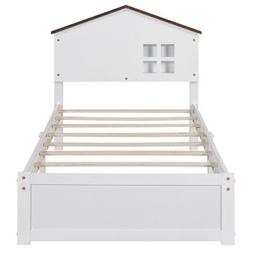 Gotagee Kinderbett 90x200cm Kinderbett Flaches Bett LED-Nachtlicht Massivholz Einzelbett
