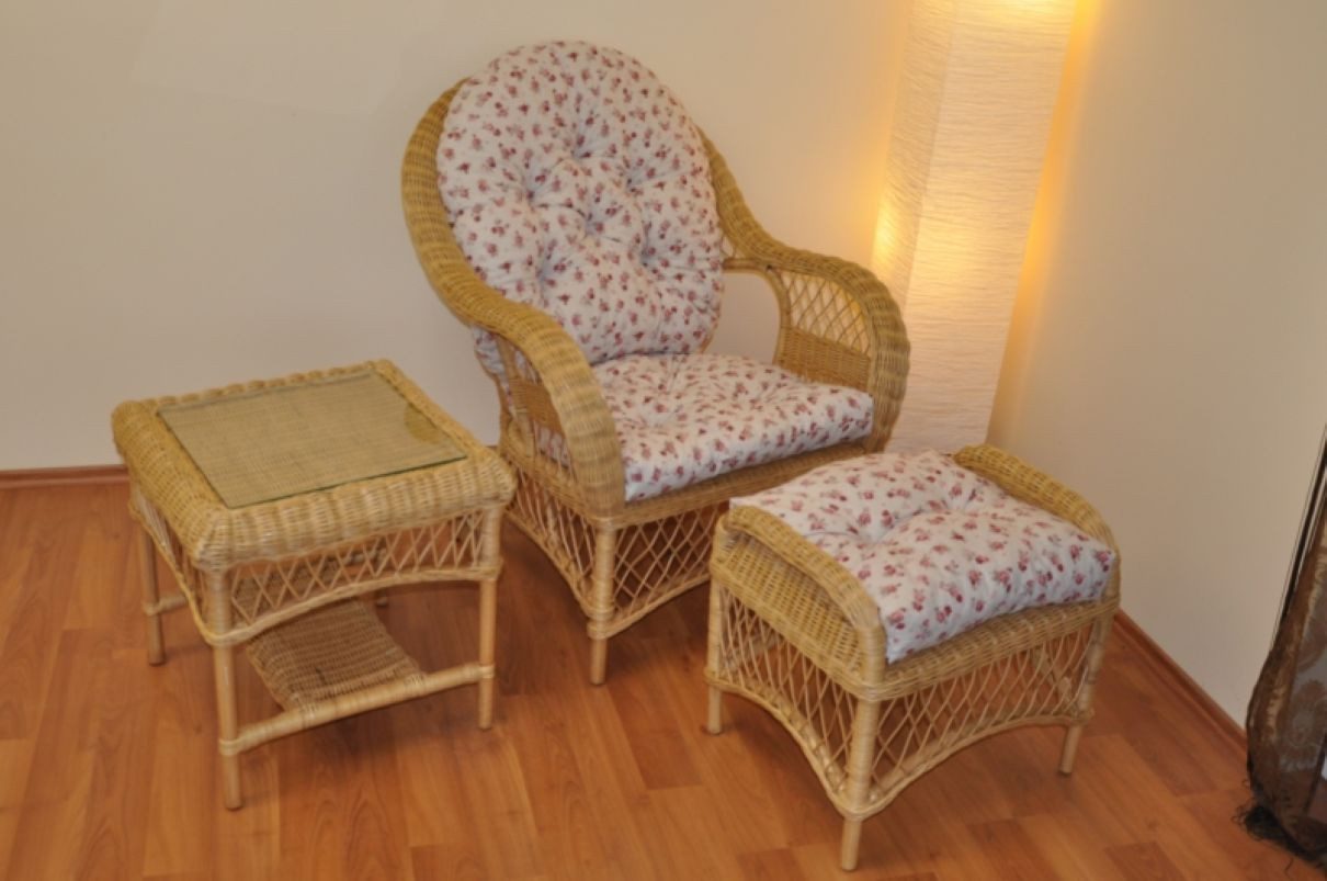 Rattani Rattanstuhl Großer Rattansessel Rattangruppe Florida Fb. honig, Set Rattansessel, Fußhocker und Beistelltisch