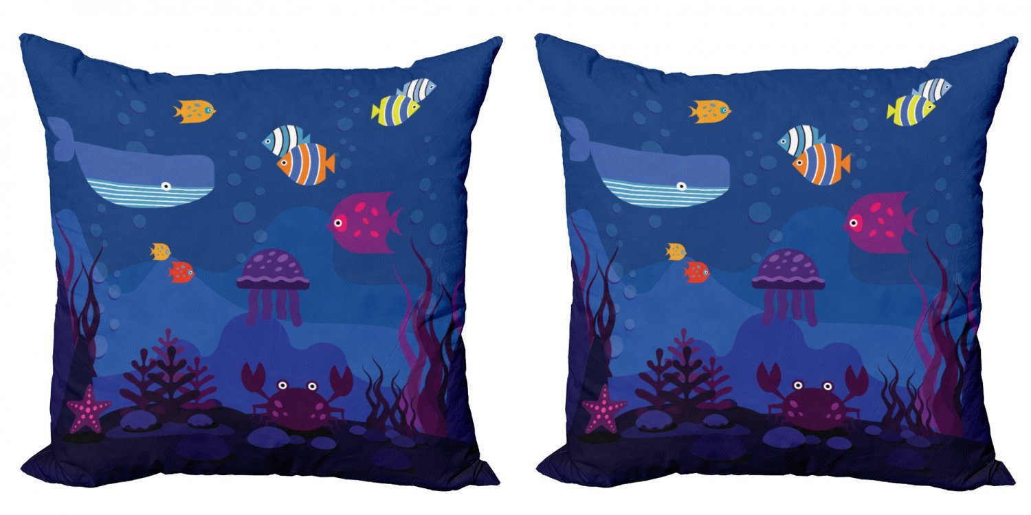 Kissenbezüge Modern Accent Doppelseitiger Digitaldruck, Abakuhaus (2 Stück), Unterwasser Aquarium-Fisch-Wal