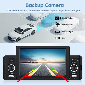 Hikity 5 Zoll Bildschirm 1DIN mit GPS/Bluetooth/USB/FM/Rückfahrkamera Autoradio (Mit Rückfahrkamera, Apple Carplay Android)