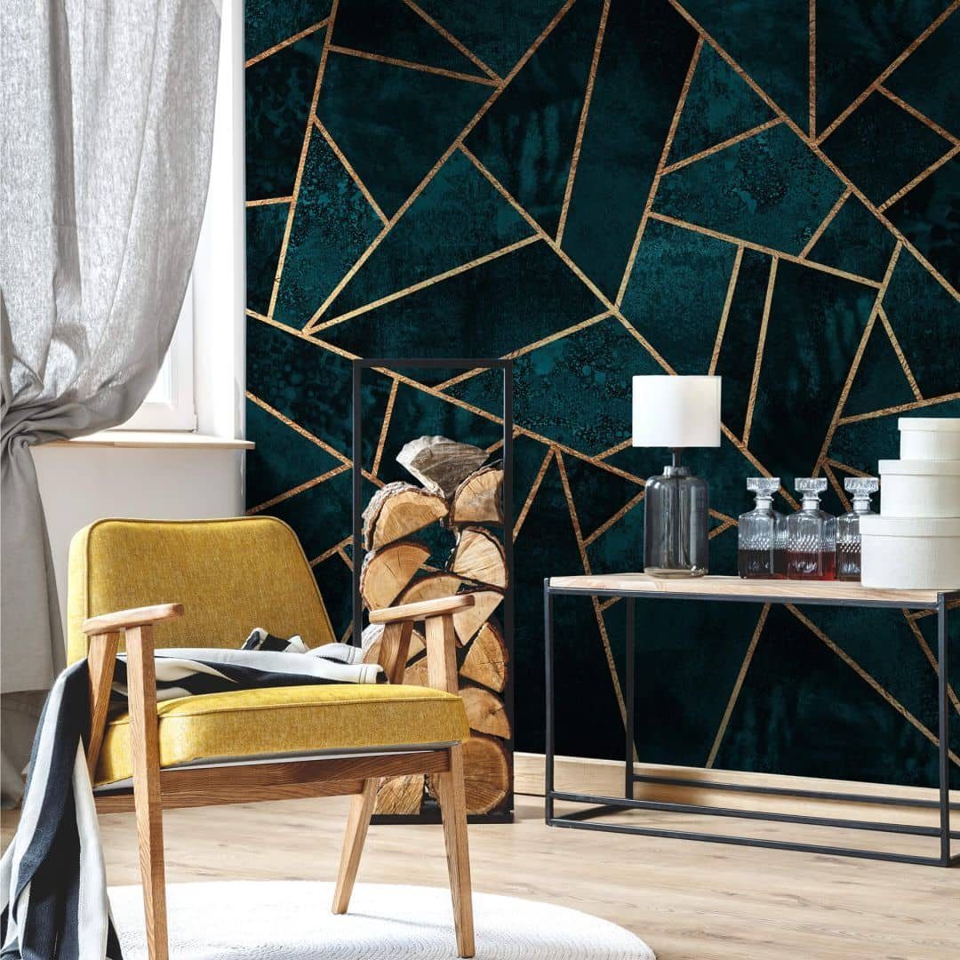 K&L Wall Art Fototapete Große Vliestapete XXL Art Deco Blau Diamant Edelstein Kunst, Wohnzimmer Wandschutz