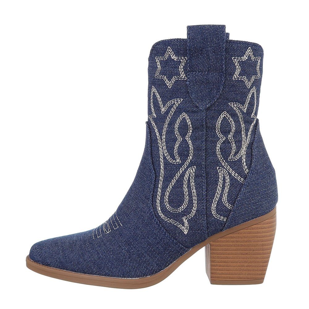 Ital-Design Damen Cowboyboots Western Westernstiefelette Blockabsatz Western- & Bikerboots in Dunkelblau