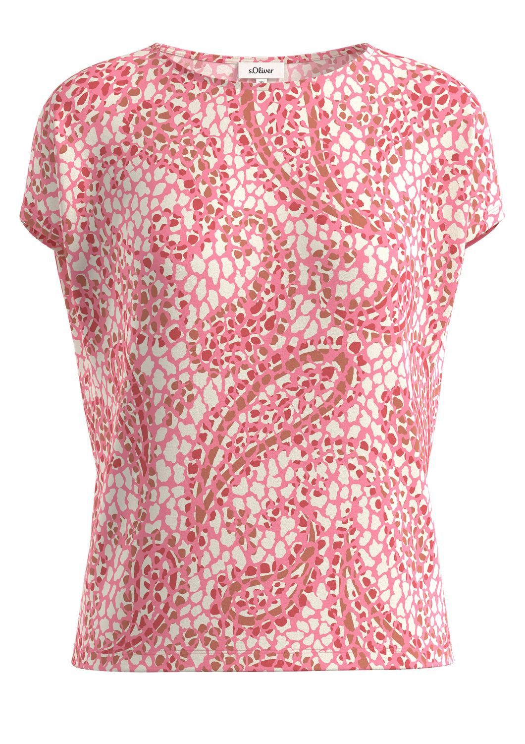 s.Oliver T-Shirt Shirt mit Allover-Print und überschnittenen Schultern kurzarm, Allover-Print, runder Ausschnitt
