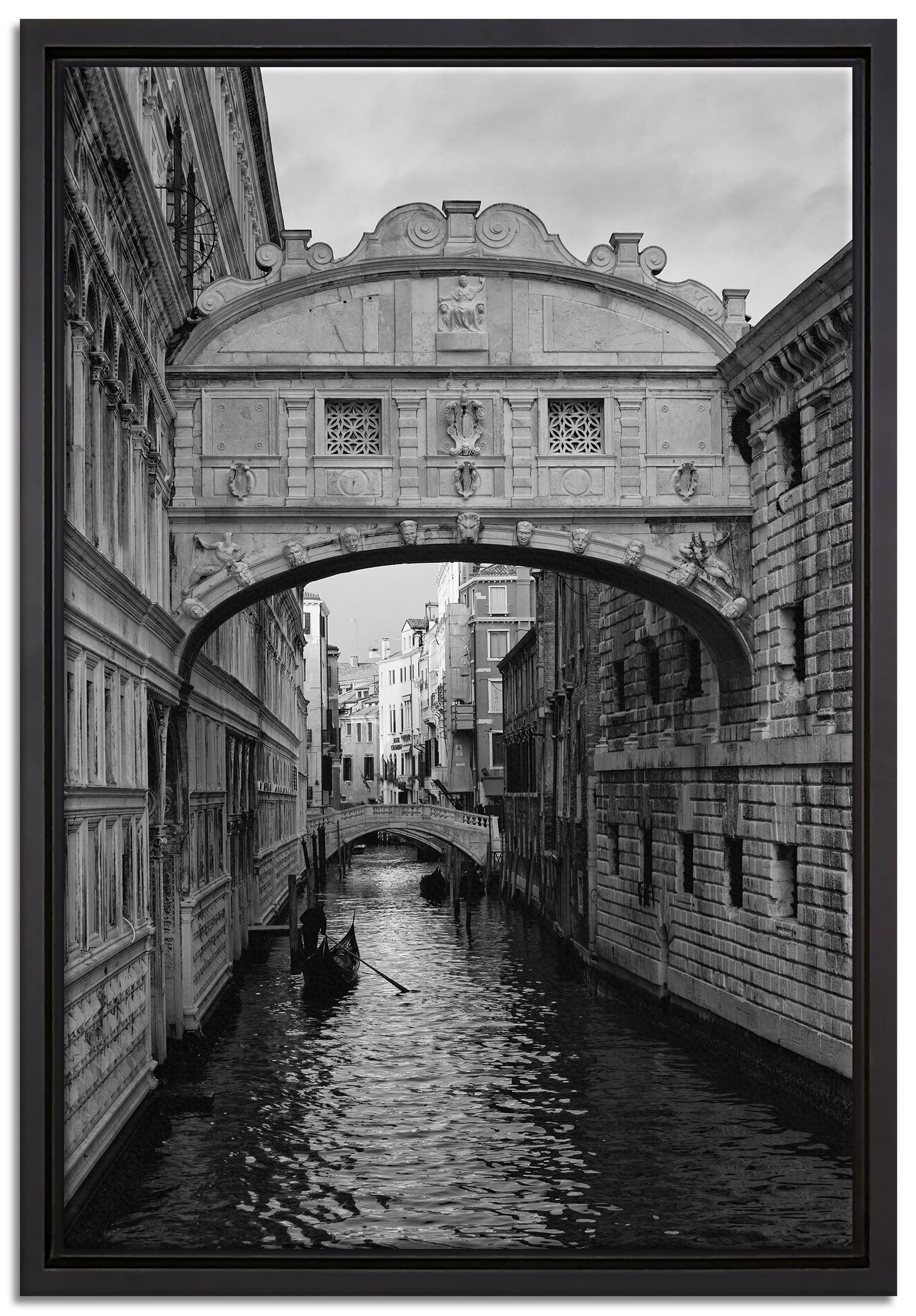 Pixxprint Leinwandbild Romantischer Kanal in Venedig, Wanddekoration (1 St), Leinwandbild fertig bespannt, in einem Schattenfugen-Bilderrahmen gefasst, inkl. Zackenaufhänger