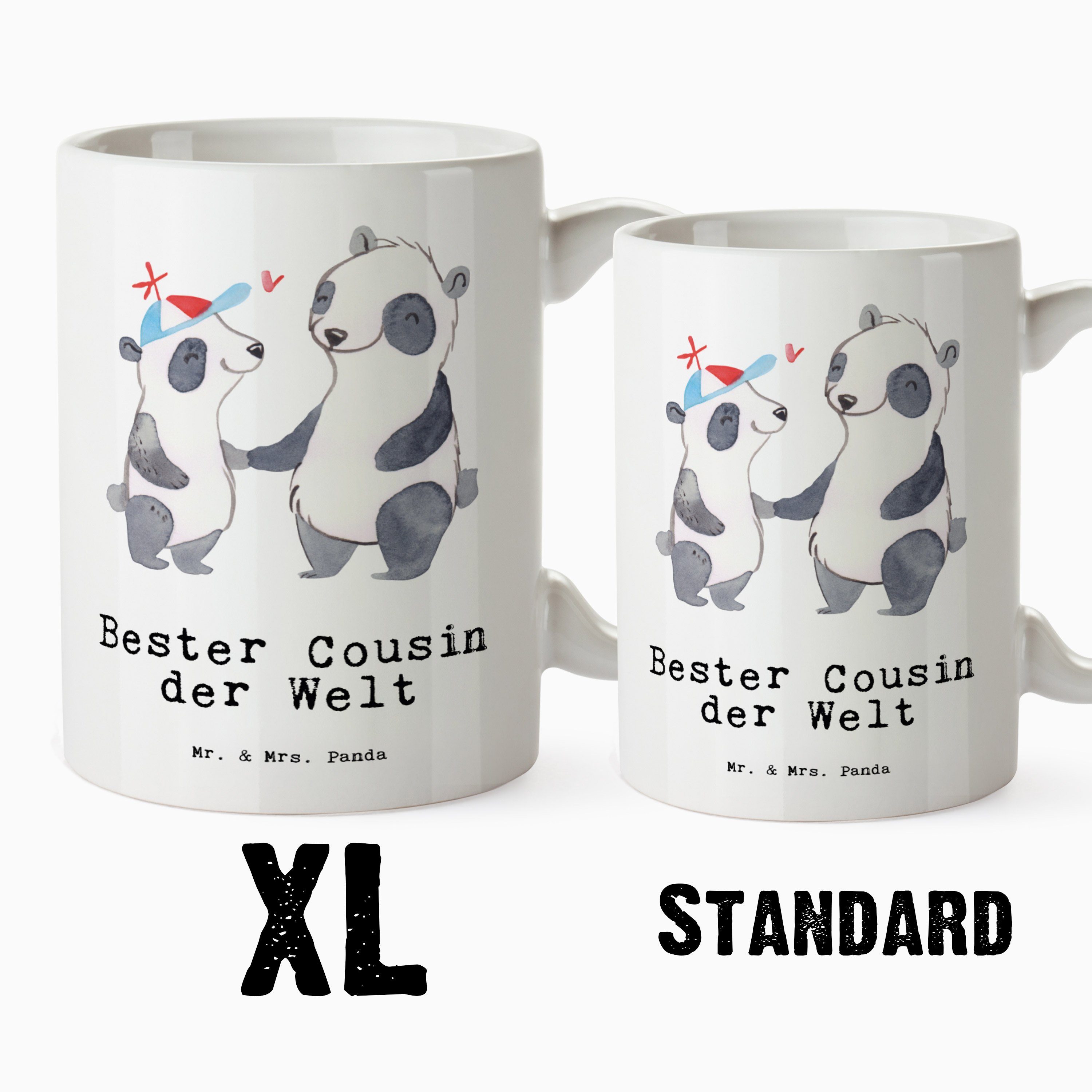 Mr. & Mrs. Panda Tasse Panda Bester Cousin der Welt - Weiß - Geschenk, Verwandtschaft, spülm, XL Tasse Keramik