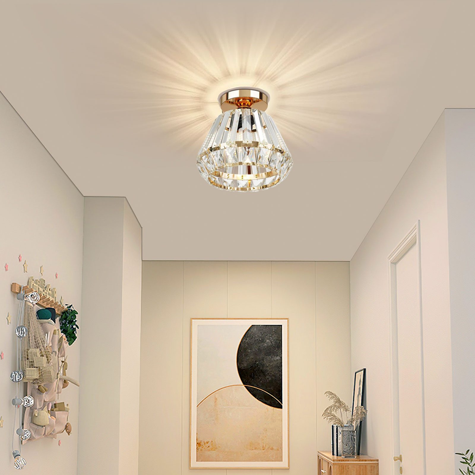 BlingBin Kronleuchter Moderne Kristall Deckenleuchte Semi Unterputz Deckenleuchte, E27 Fassung, ohne Leuchtmittel, ohne Glühbirne, Deckenlampe für Esszimmer Wohnzimmer Schlafzimmer