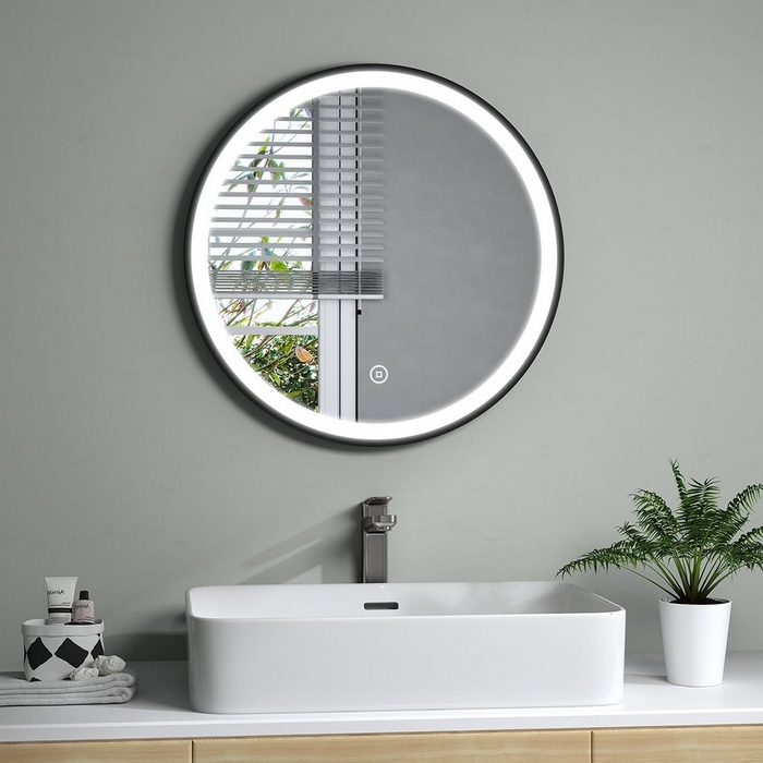 S'AFIELINA Badspiegel LED Badspiegel Rund Spiegel Badezimmerspiegel mit Beleuchtung Licht Touch-Schalter 6500K Einstellbare Helligkeit Energiesparend IP44
