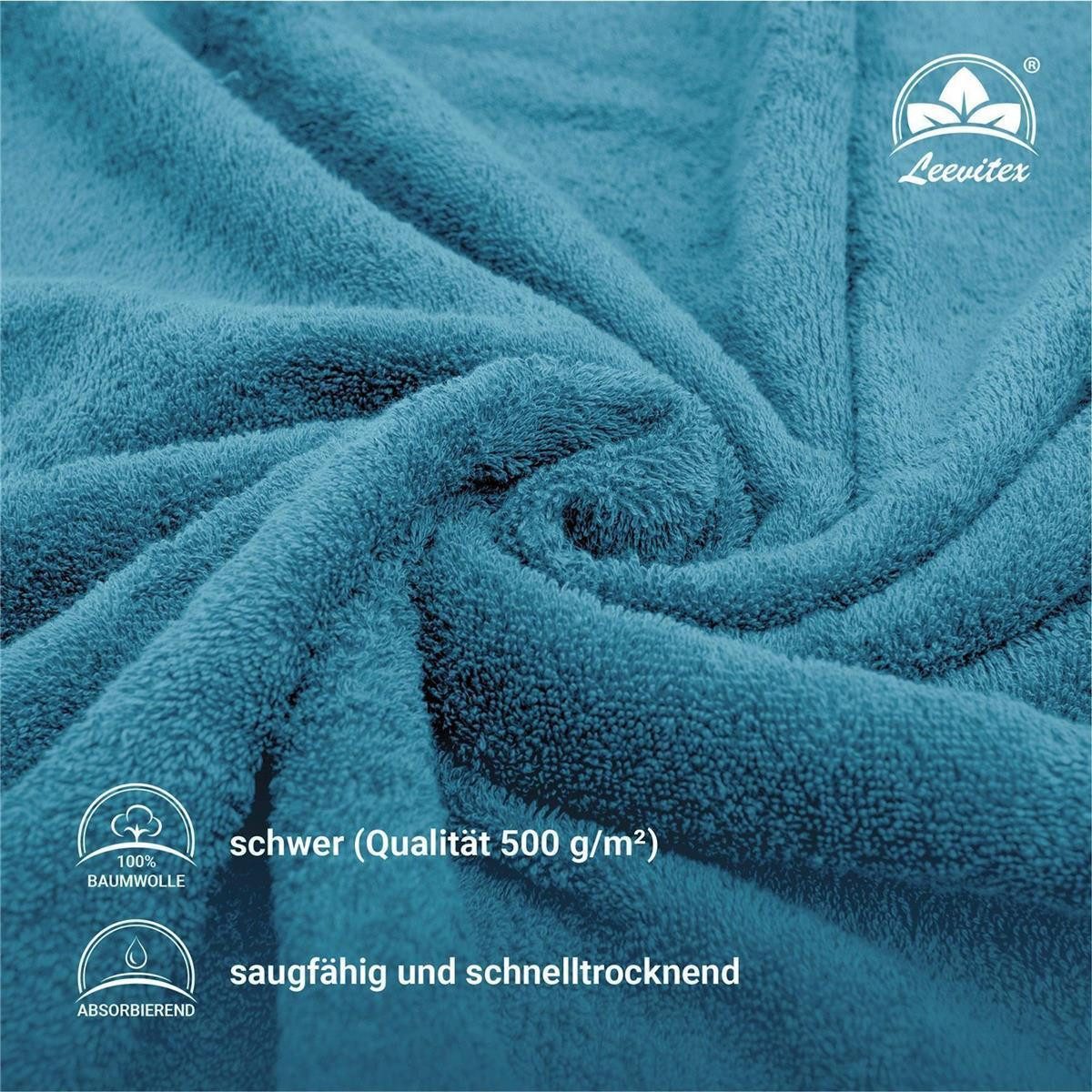 leevitex® Saunatuch, 80x200 cm, 100% Baumwolle, saugstark und fusselfrei, Frottee (Set, 2-St), OEKO-TEX® STANDARD 100 zertifiziert, gestreifte Bordüre
