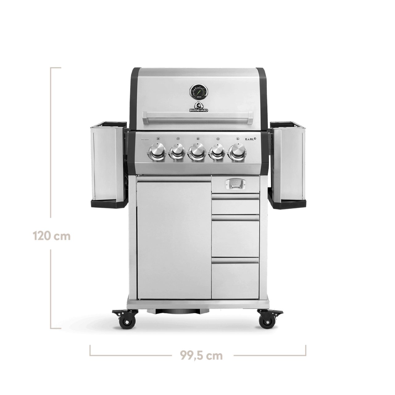 BURNHARD® Gasgrill 3-Brenner inkl. Heckbrenner, mit Gusseisen Grillrost, inkl. stabiler Abdeckhaube, Seitenkochfeld mit Infrarot Keramikbrenner - EARL