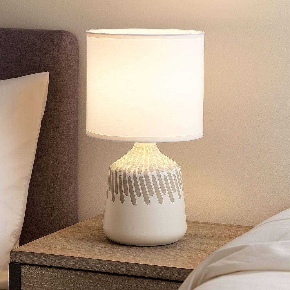 GLOBO LIGHTING Tischleuchte, Leuchtmittel nicht inklusive, Tischlampe Nachttischlampe Tischleuchte weiß Textil Keramik H 31,5 cm