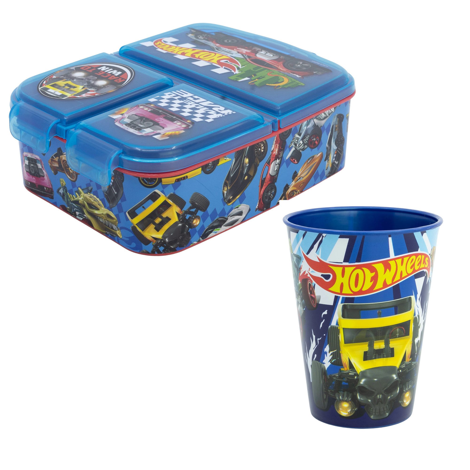 Hot Wheels Lunchbox Hot Wheels Race 2 tlg. Lunch Set Brotdose 3 Kammer Becher 260 ml, (2-tlg., Spar-Set)